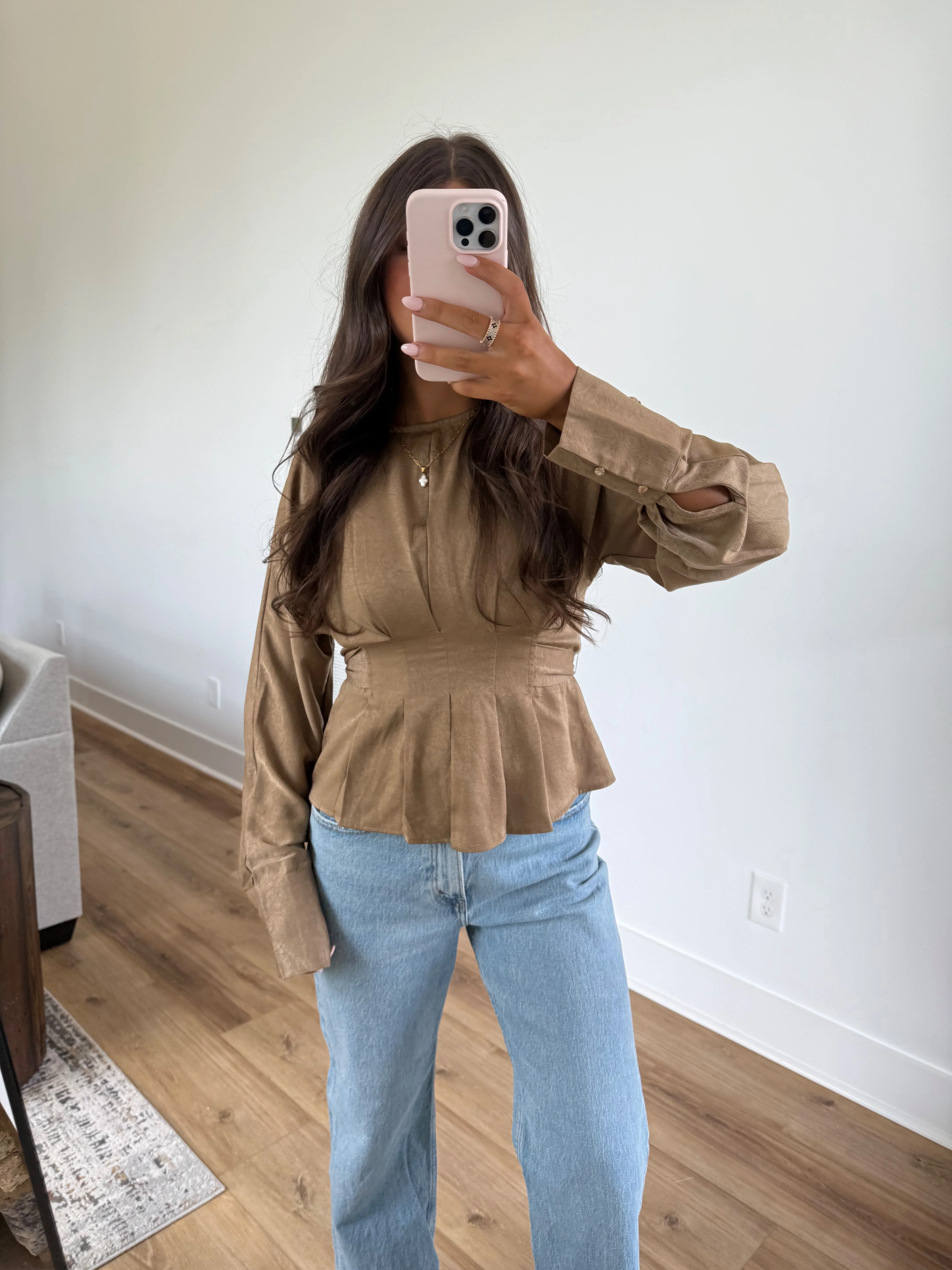 Amber Silk Top (Taupe) - Image 2