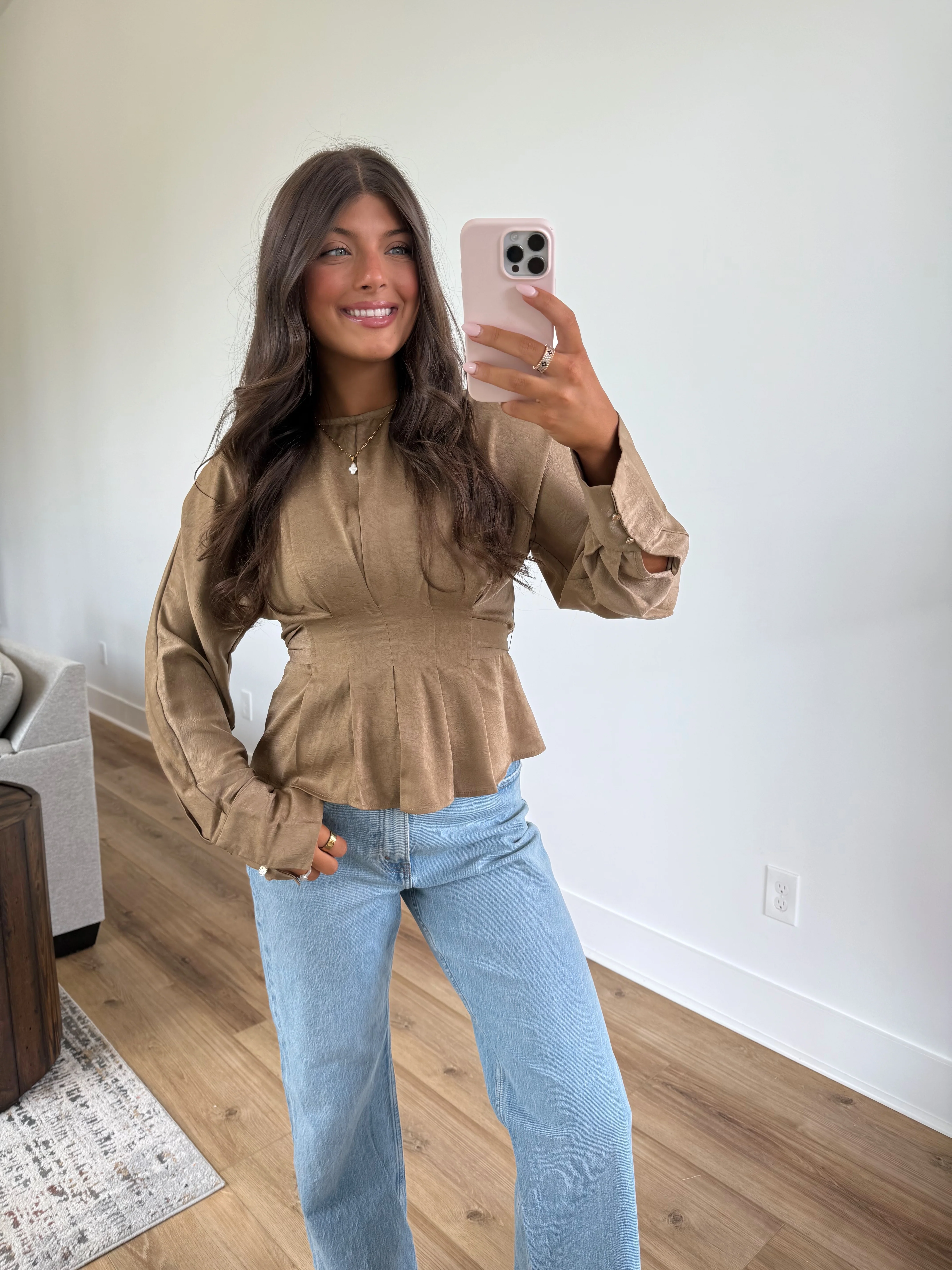 Amber Silk Top (Taupe) - Image 4