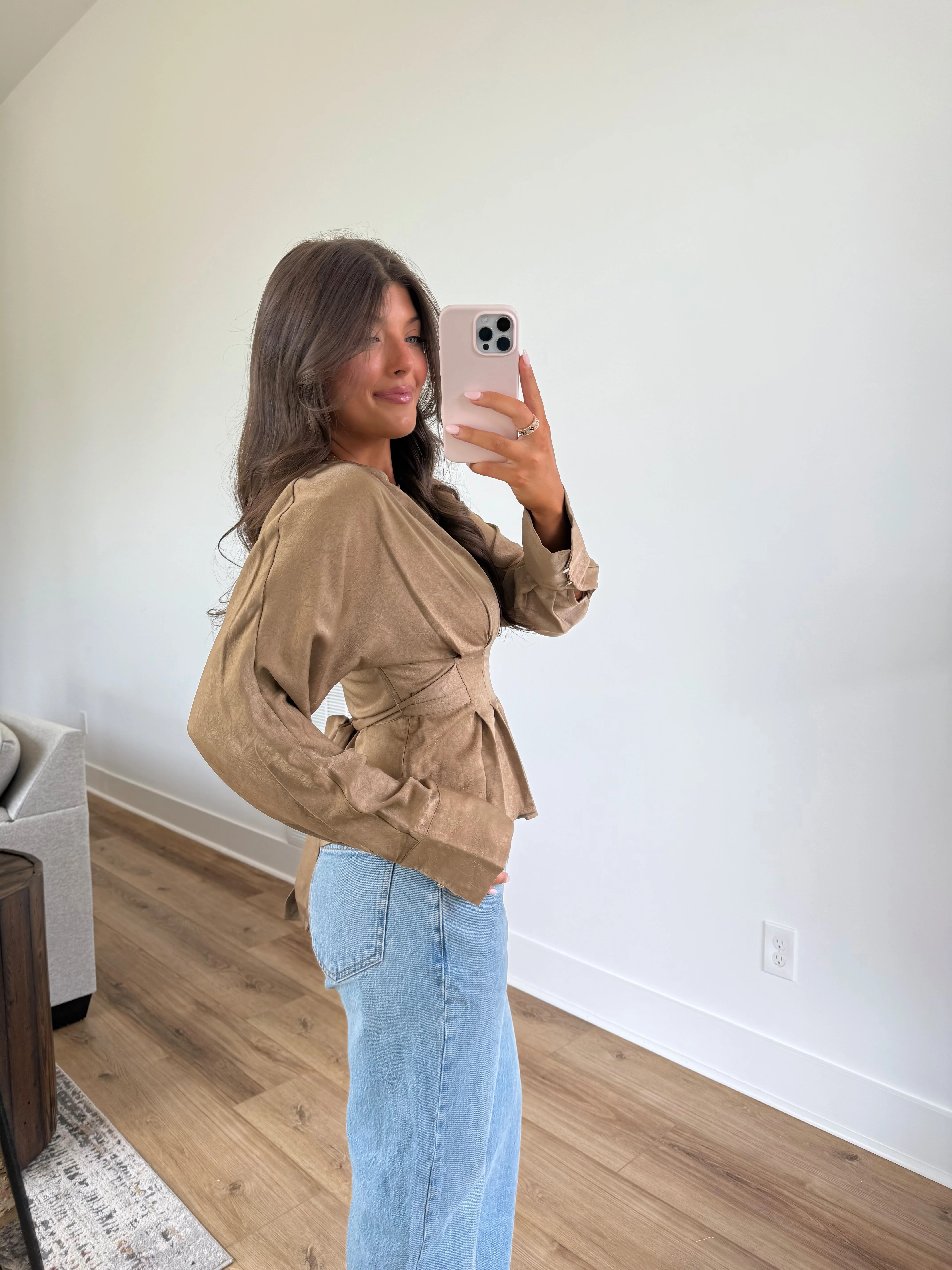 Amber Silk Top (Taupe) - Image 5