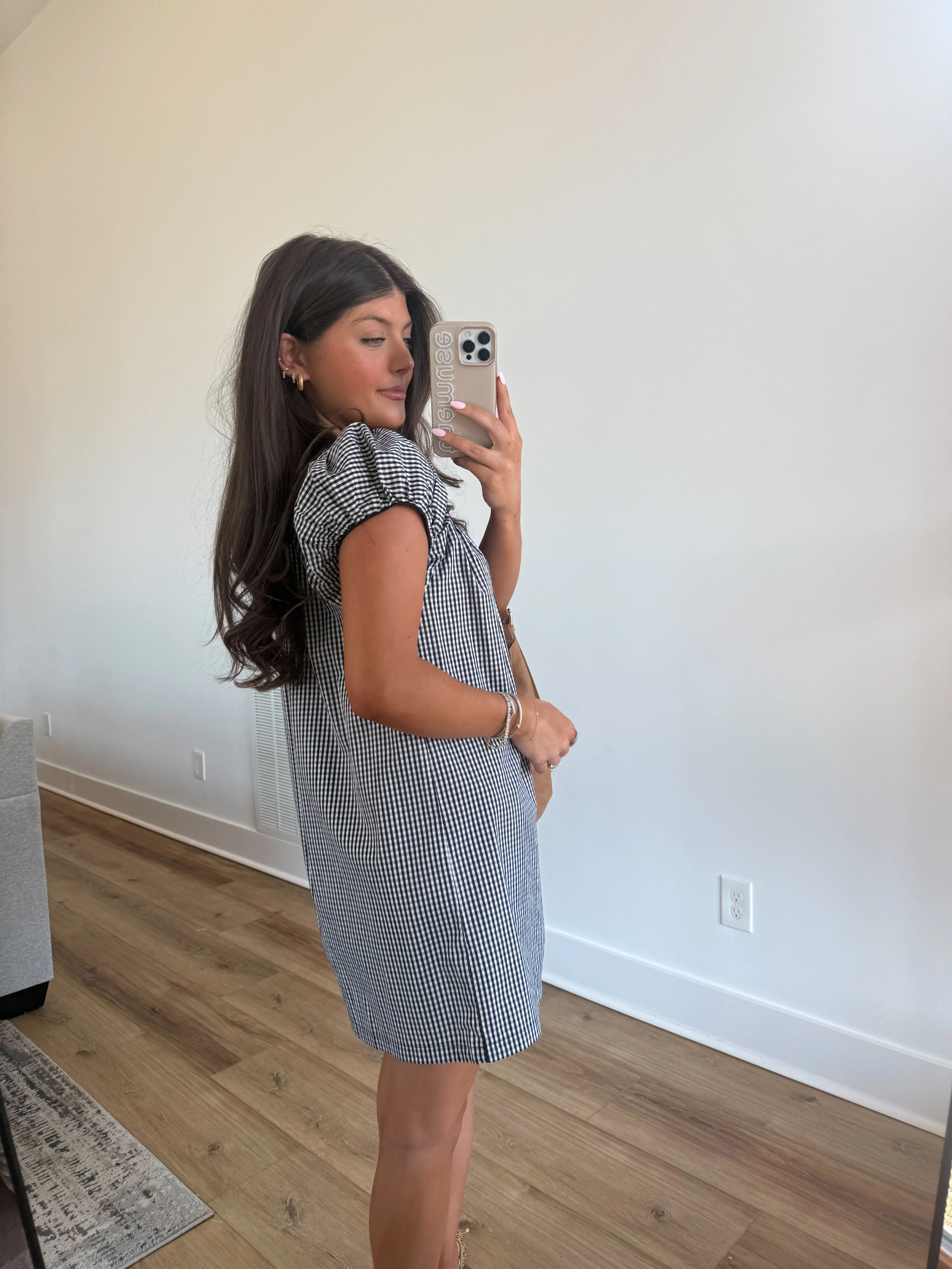Babydoll Gingham Mini Dress (Black) - Image 4