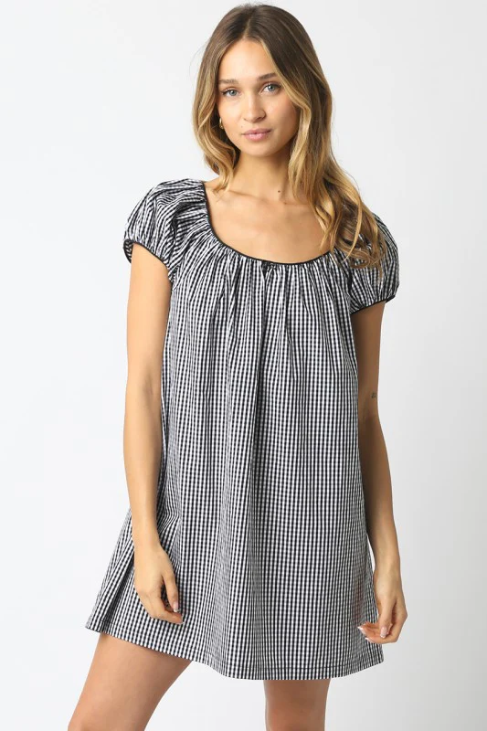 Babydoll Gingham Mini Dress (Black) - Image 5