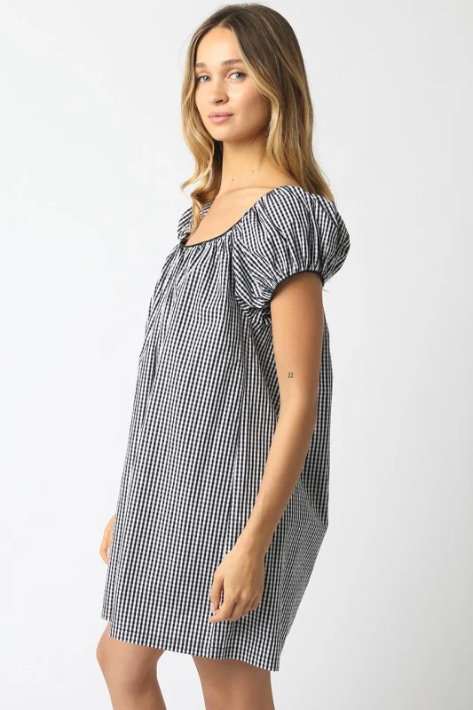 Babydoll Gingham Mini Dress (Black) - Image 6