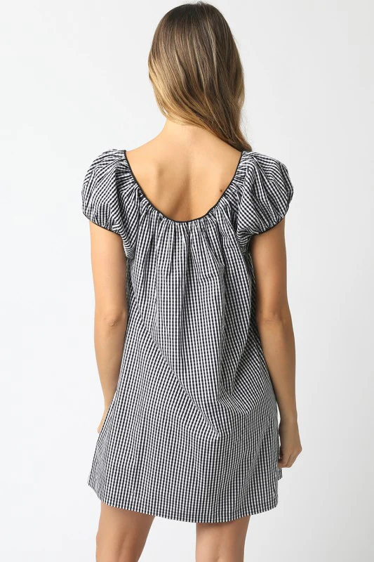 Babydoll Gingham Mini Dress (Black) - Image 7