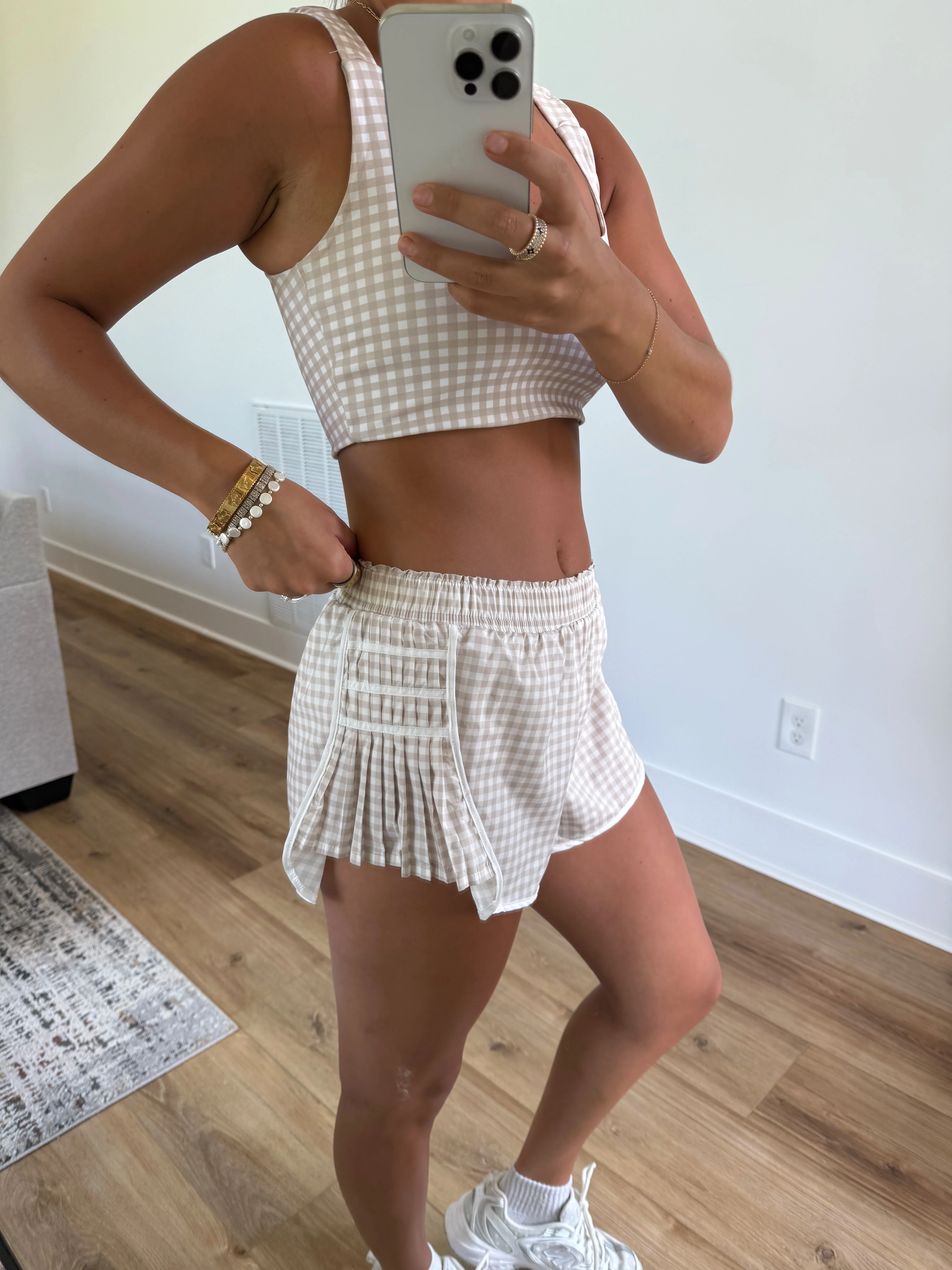 Beige Gingham Flutter Shorts - Image 4