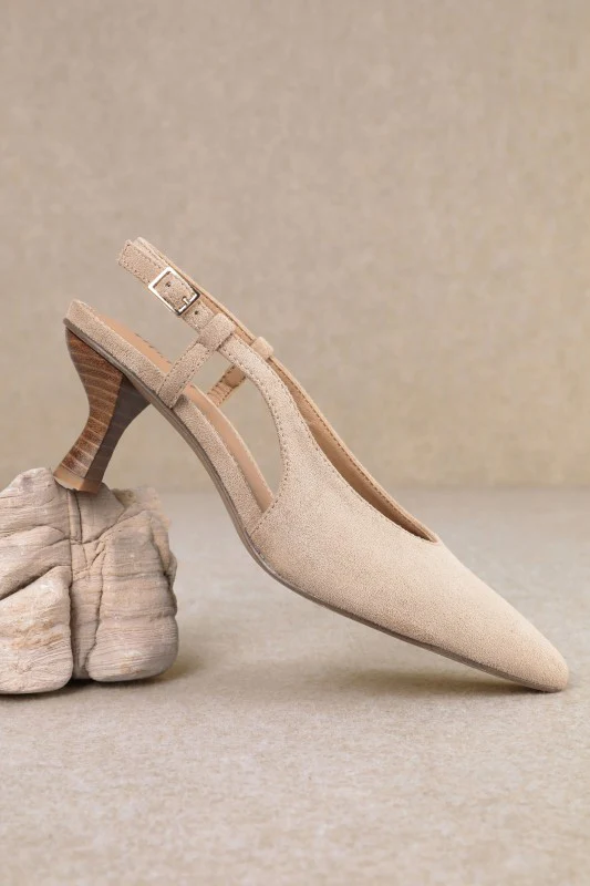 Beige Muse Sling Back Kitten Heel - Image 4