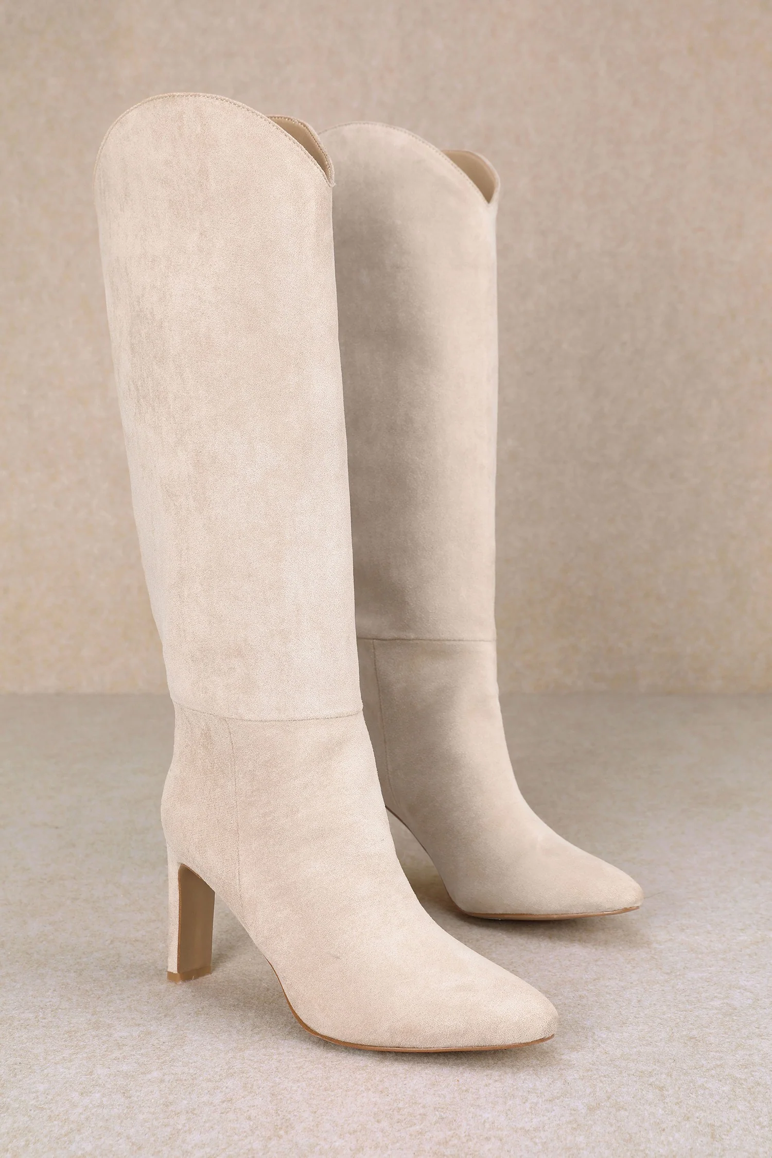 Beige Suede Stiletto Knee High Boot - Image 3
