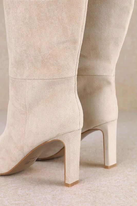 Beige Suede Stiletto Knee High Boot - Image 4