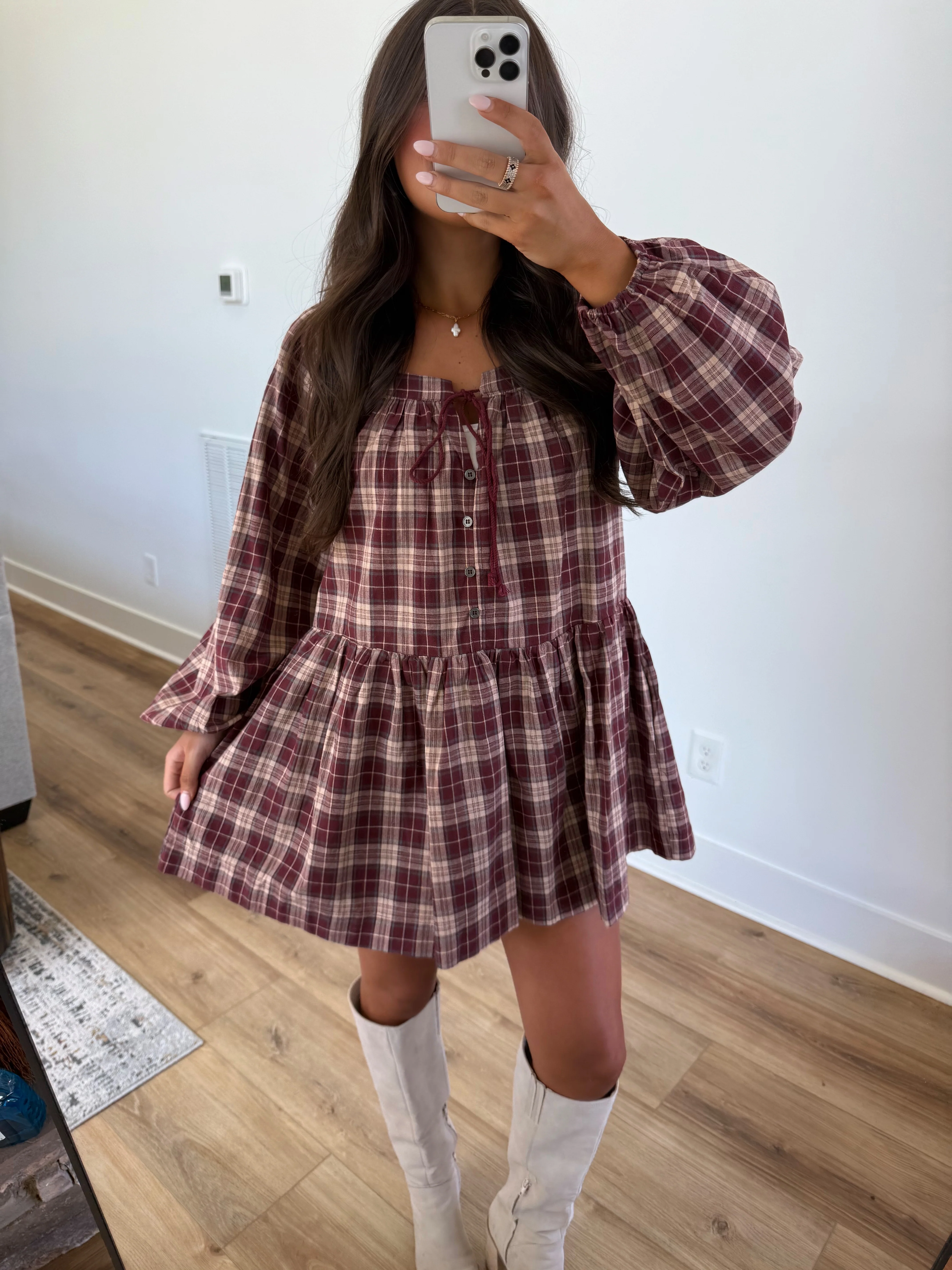 Berry Check Shift Dress - Image 2