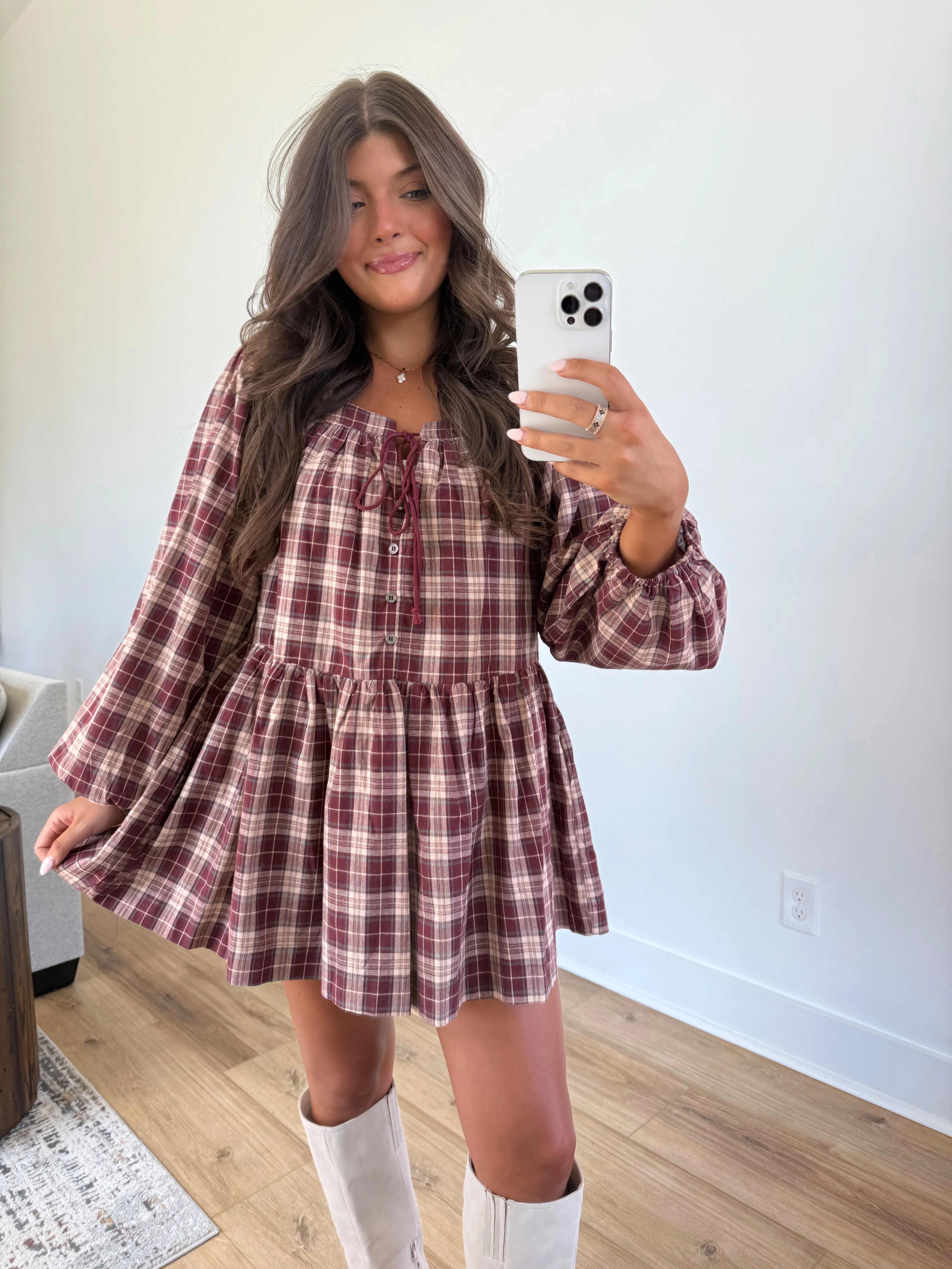 Berry Check Shift Dress - Image 3