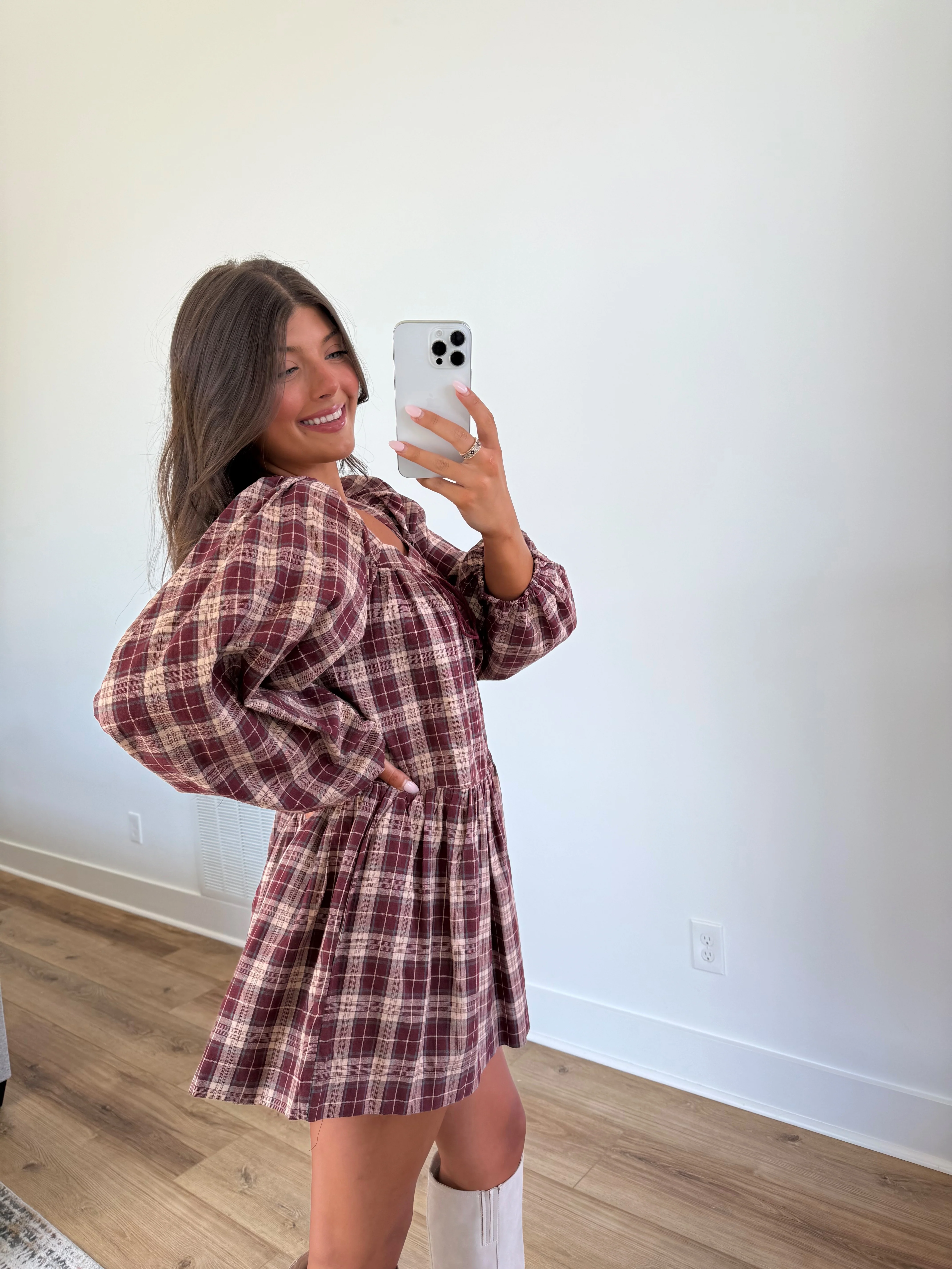 Berry Check Shift Dress - Image 4