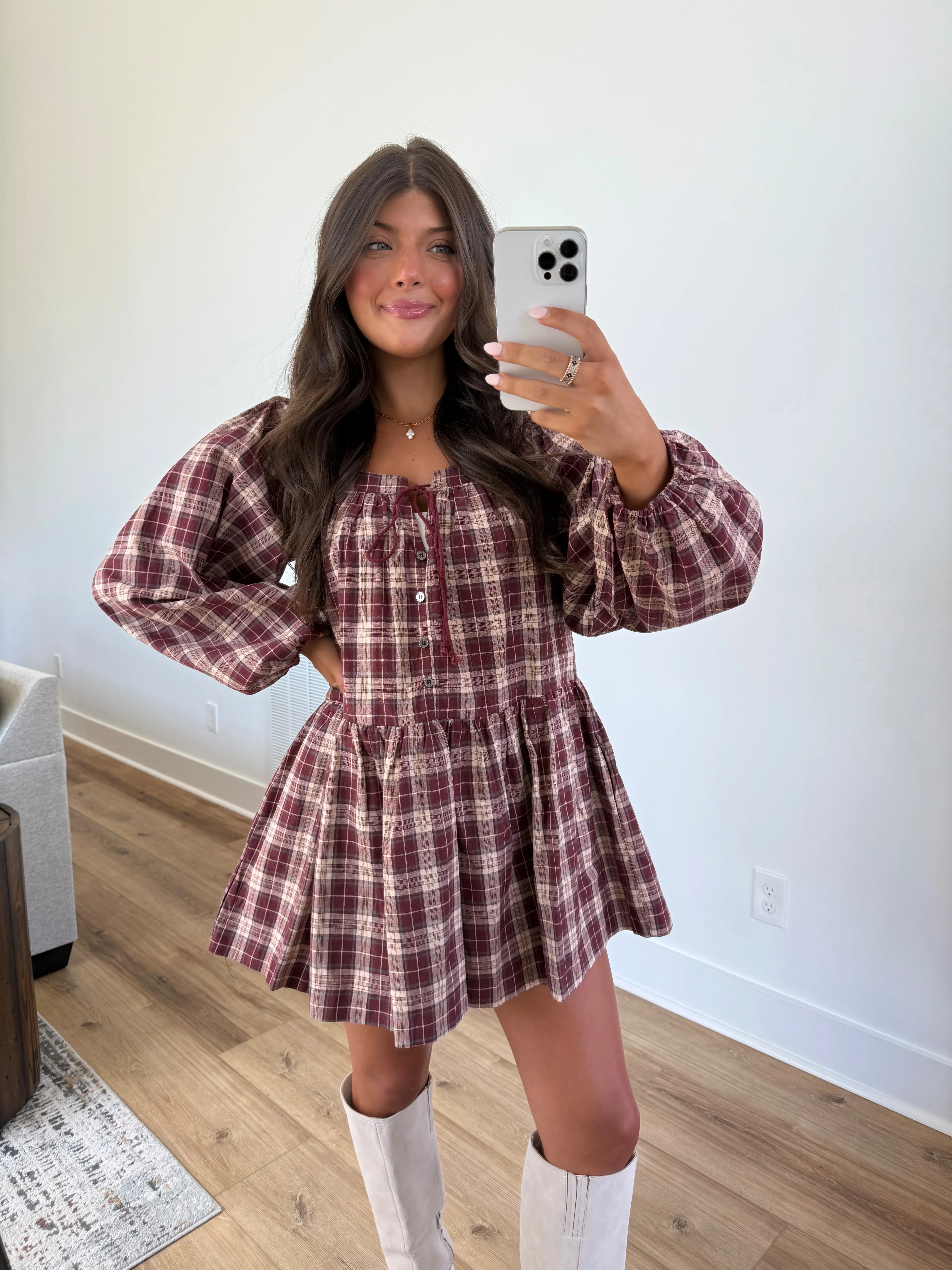 Berry Check Shift Dress - Image 5