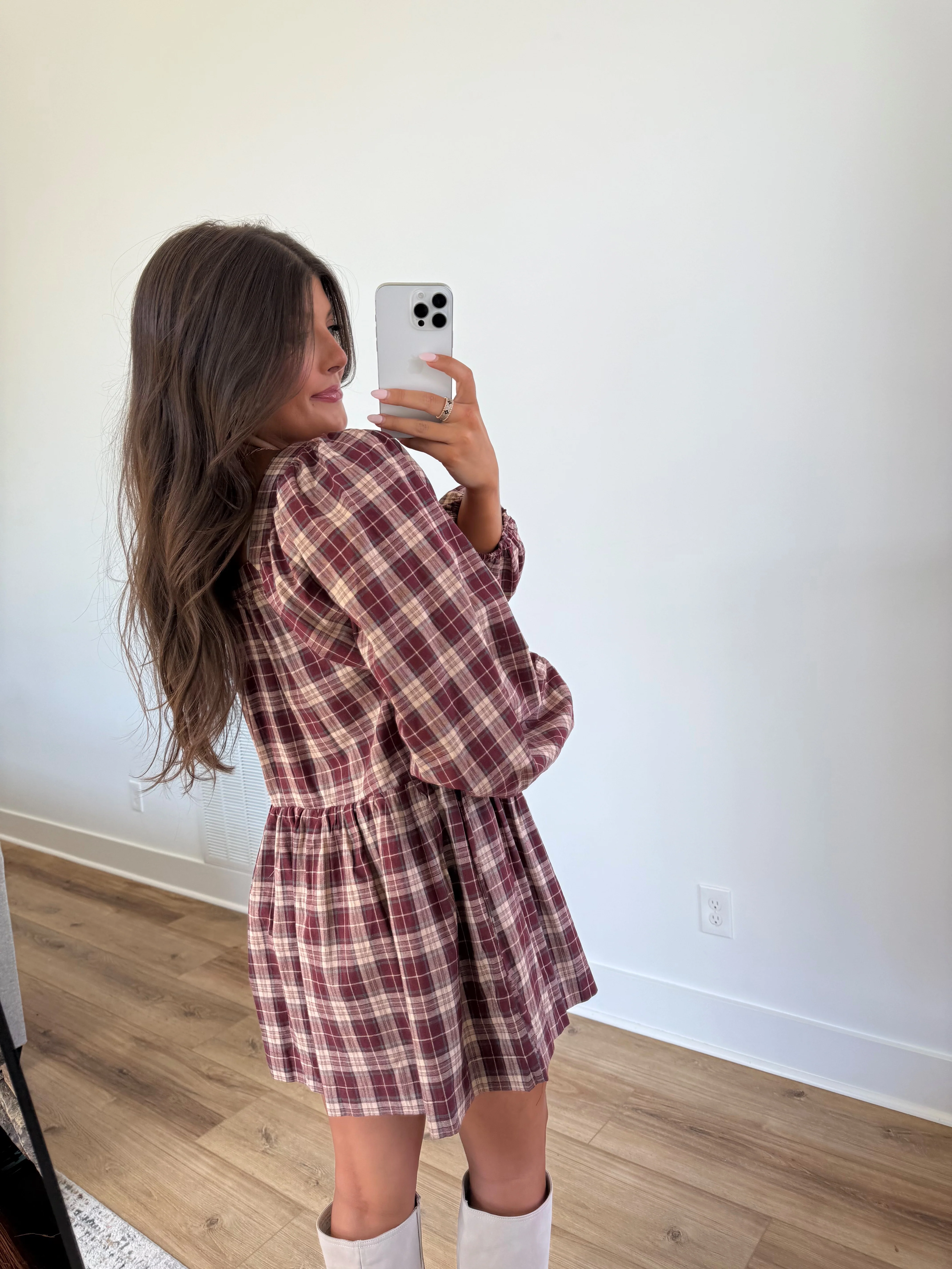 Berry Check Shift Dress - Image 6