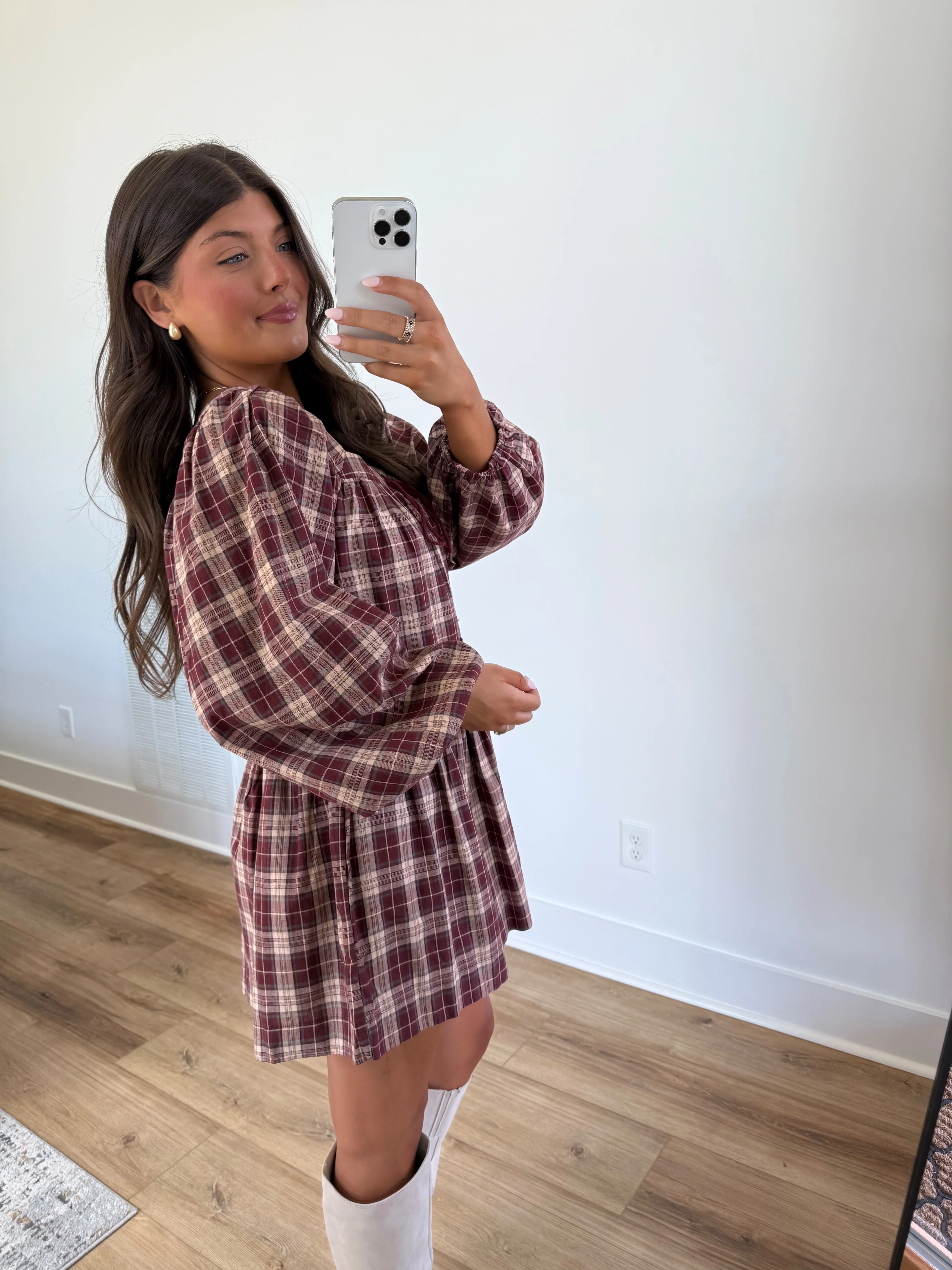 Berry Check Shift Dress - Image 7