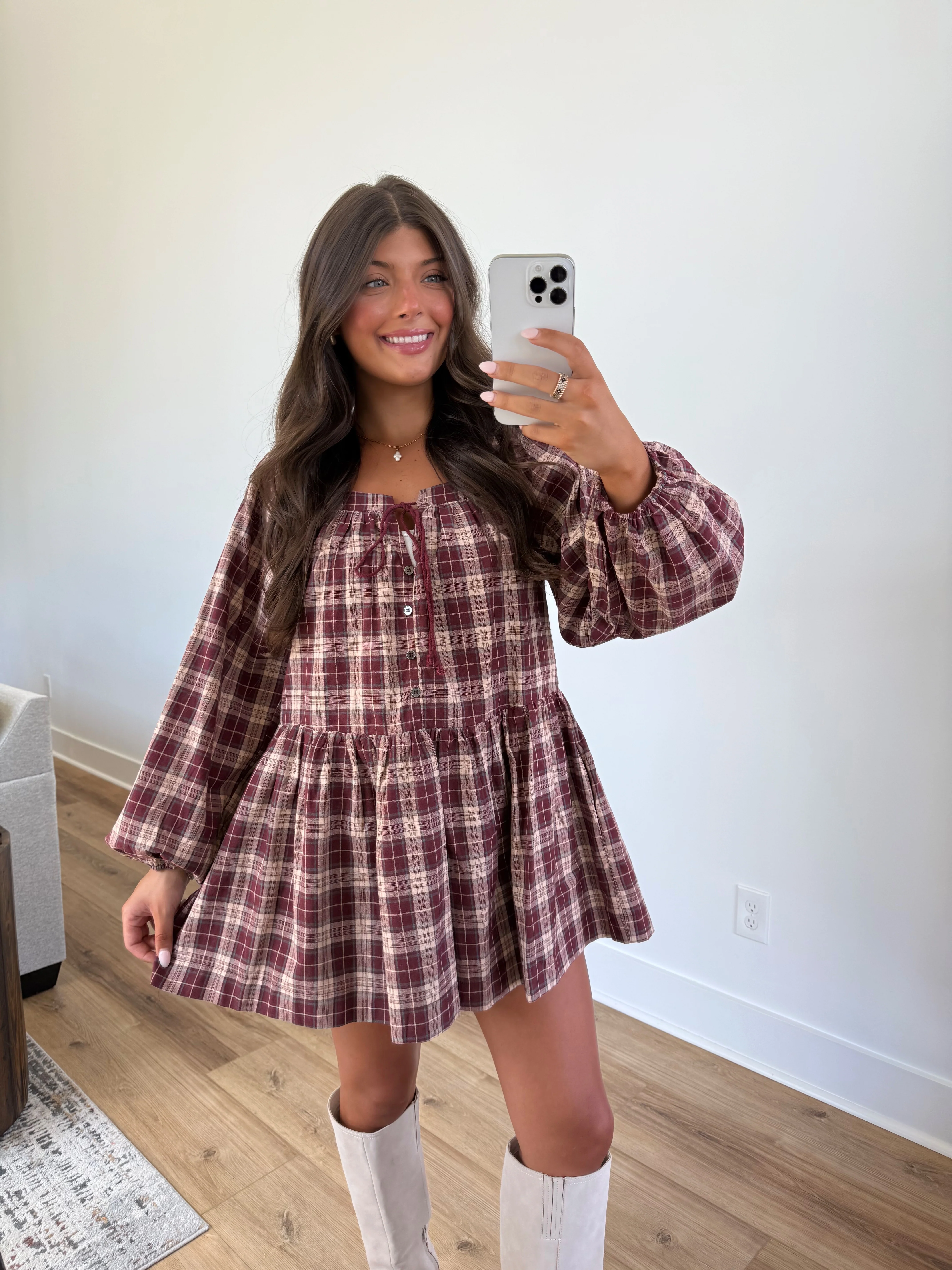 Berry Check Shift Dress - Image 8