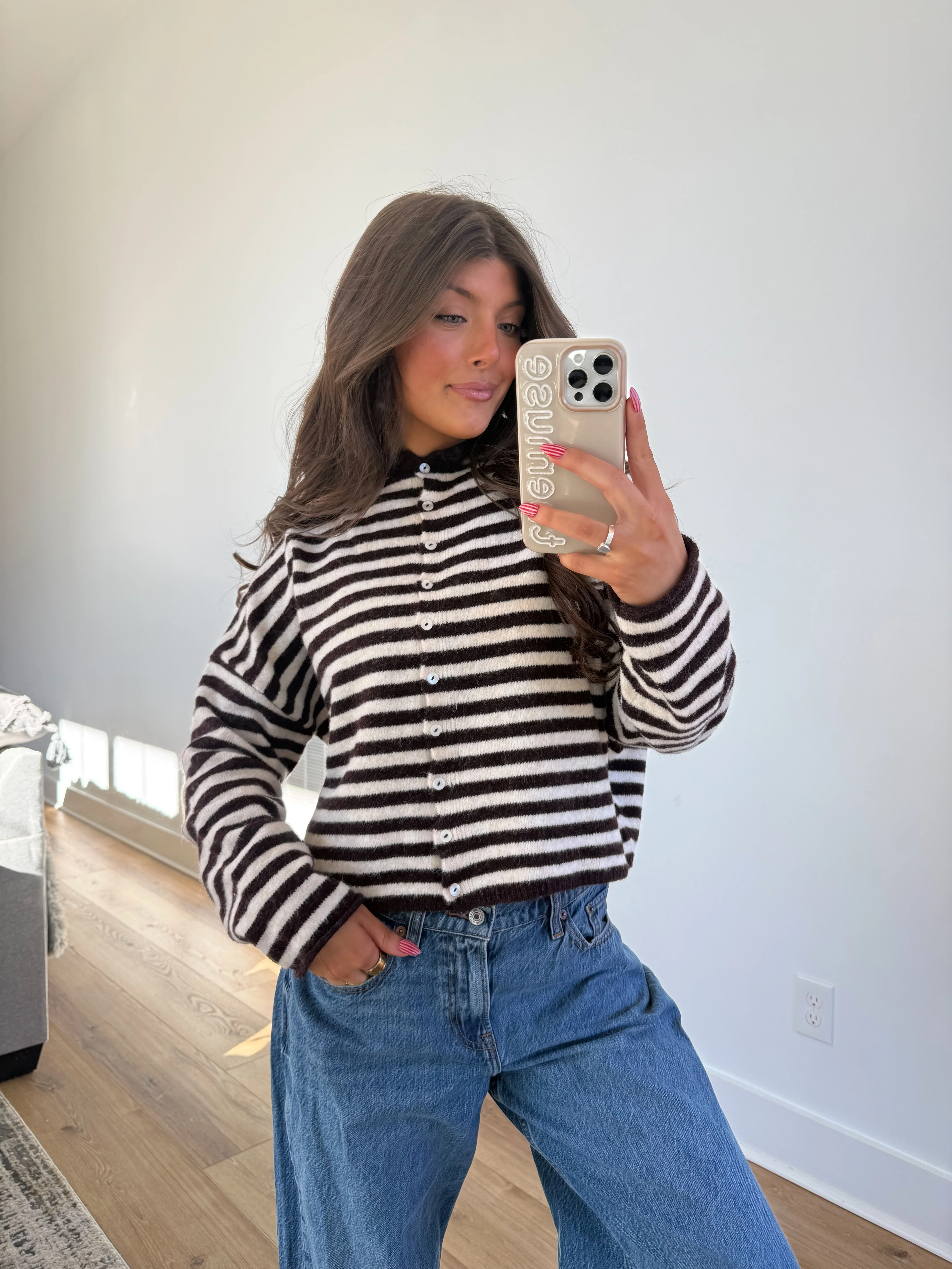 Best Dress Cardigan (Deep Brown/White) - Image 3
