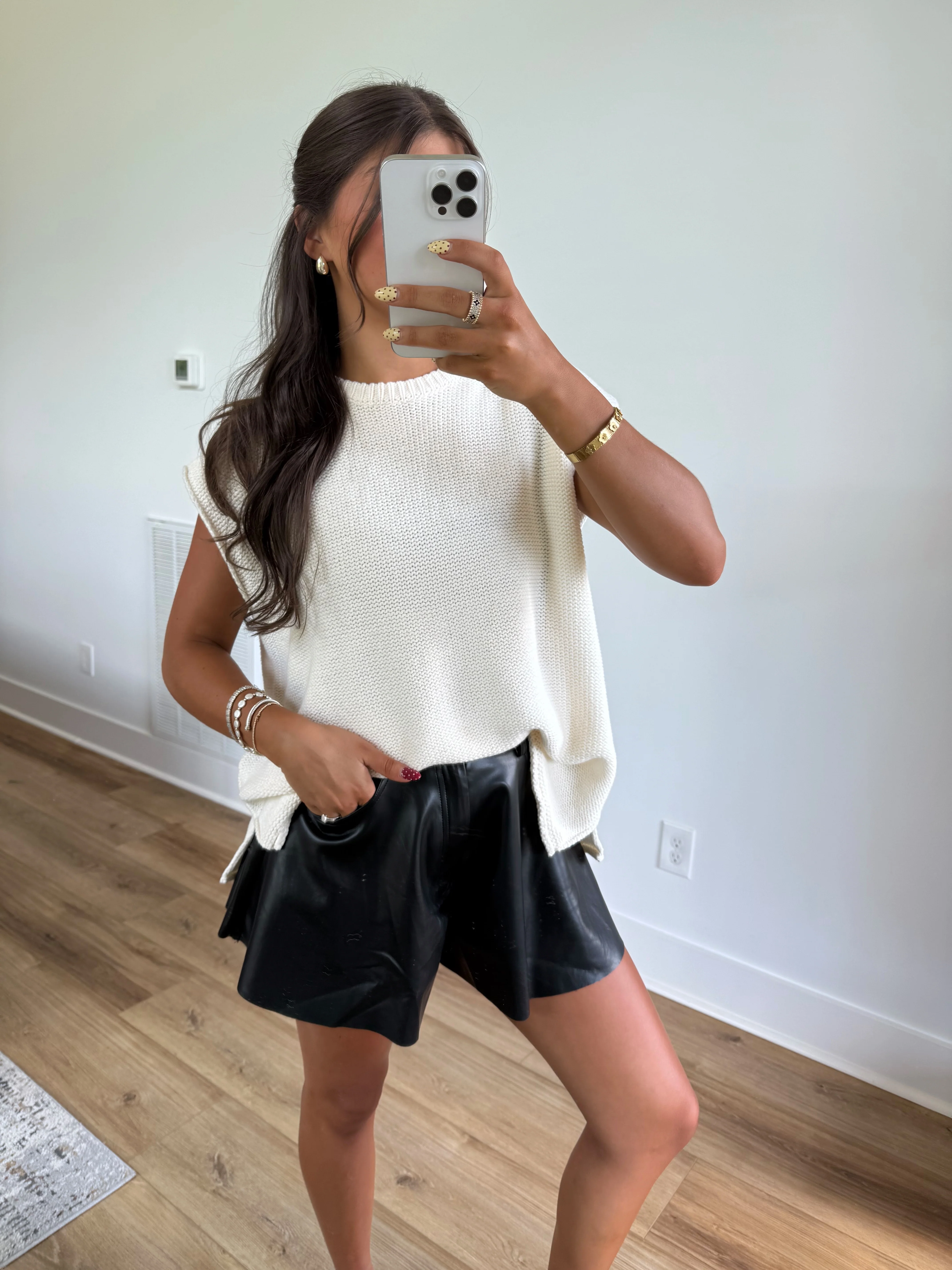 Black Leather Flare Shorts - Image 5