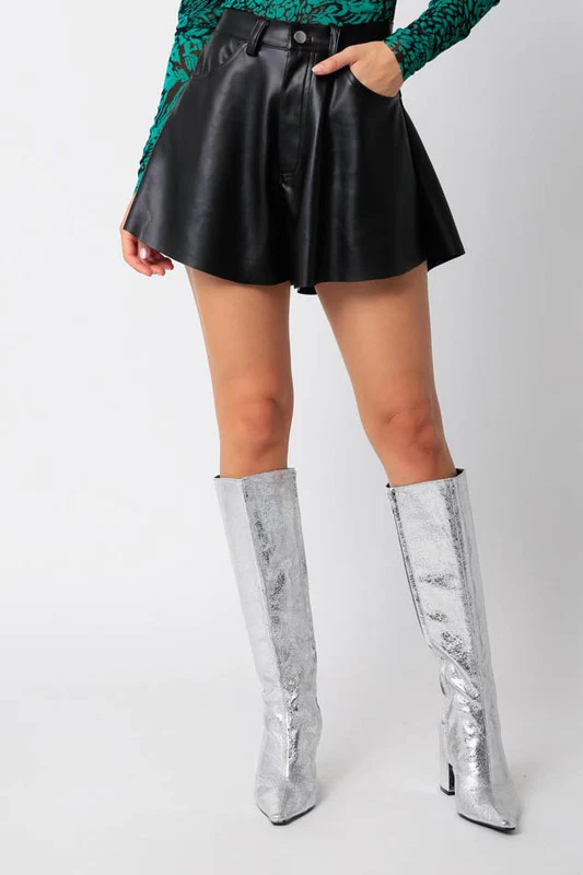 Black Leather Flare Shorts - Image 6