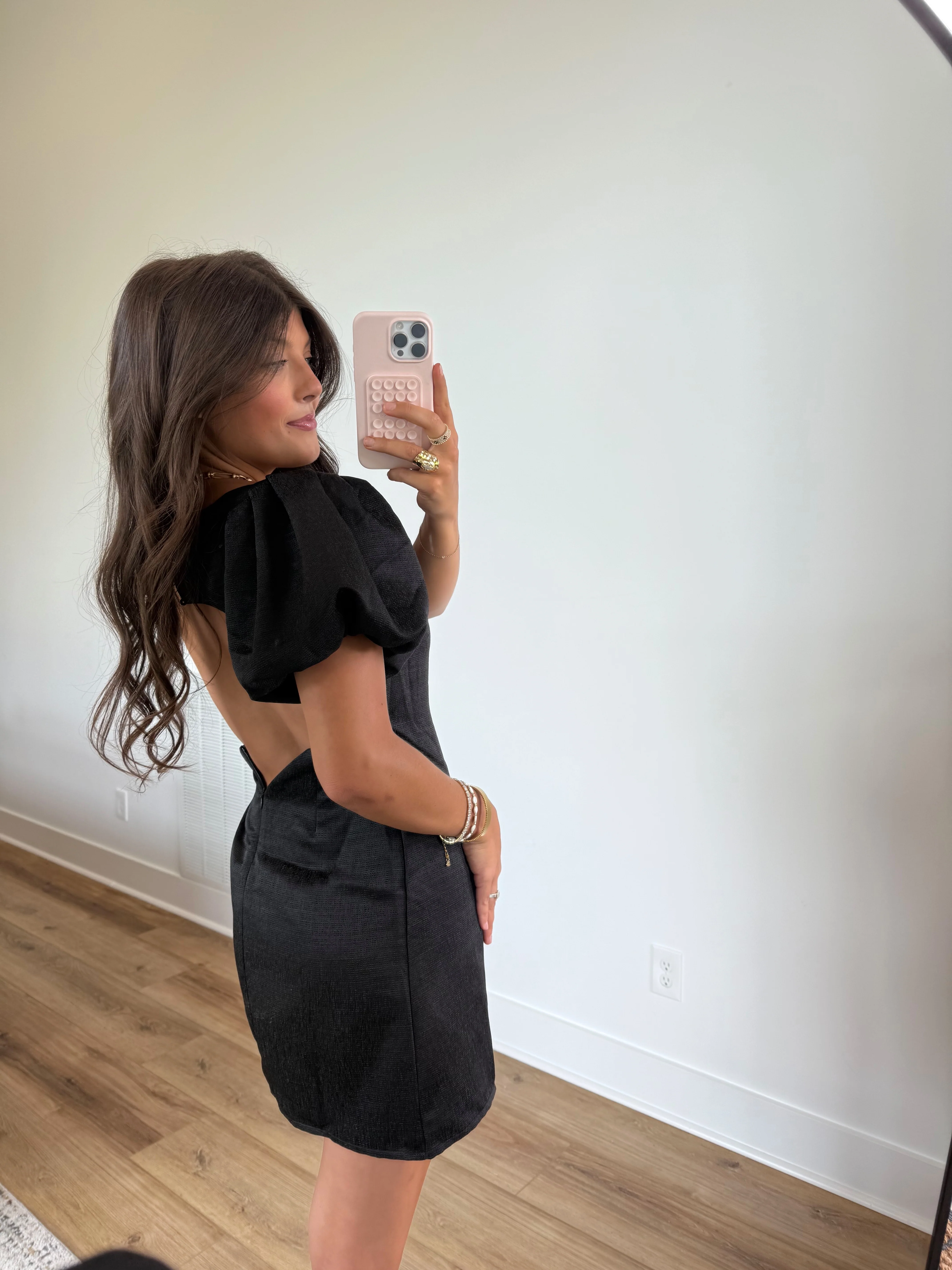Black Puff Sleeve Mini Dress - Image 3