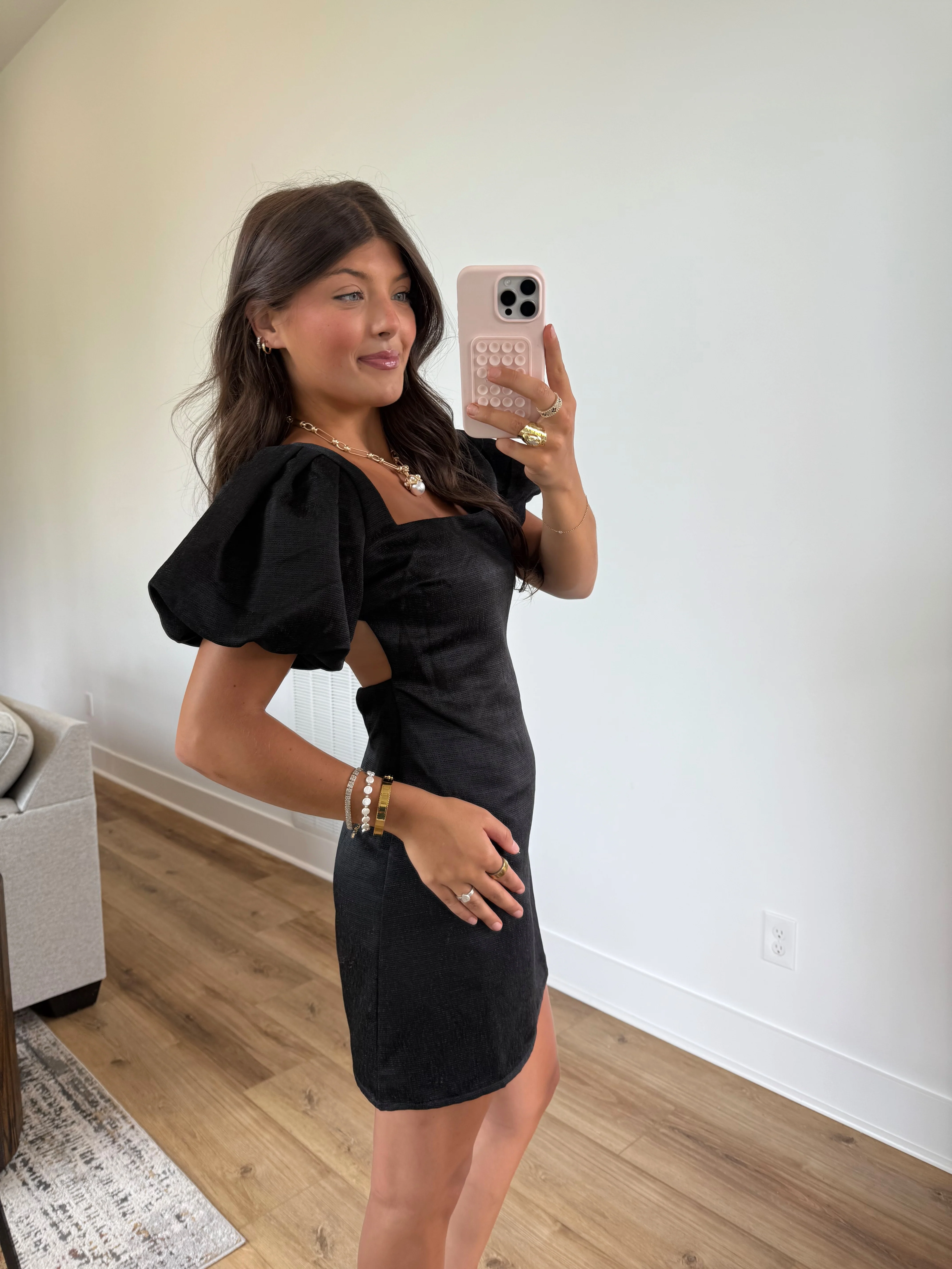 Black Puff Sleeve Mini Dress - Image 4