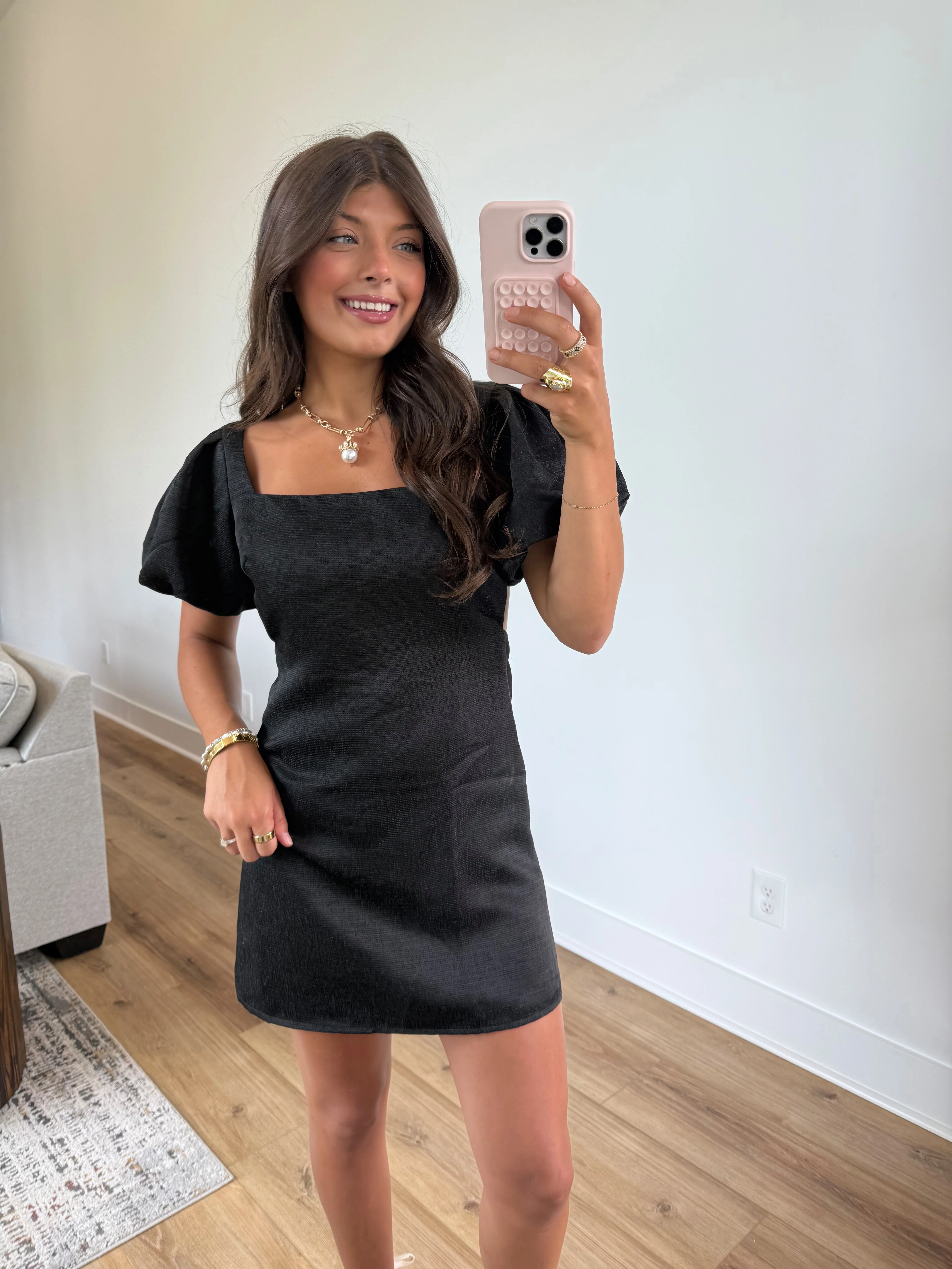 Black Puff Sleeve Mini Dress - Image 5