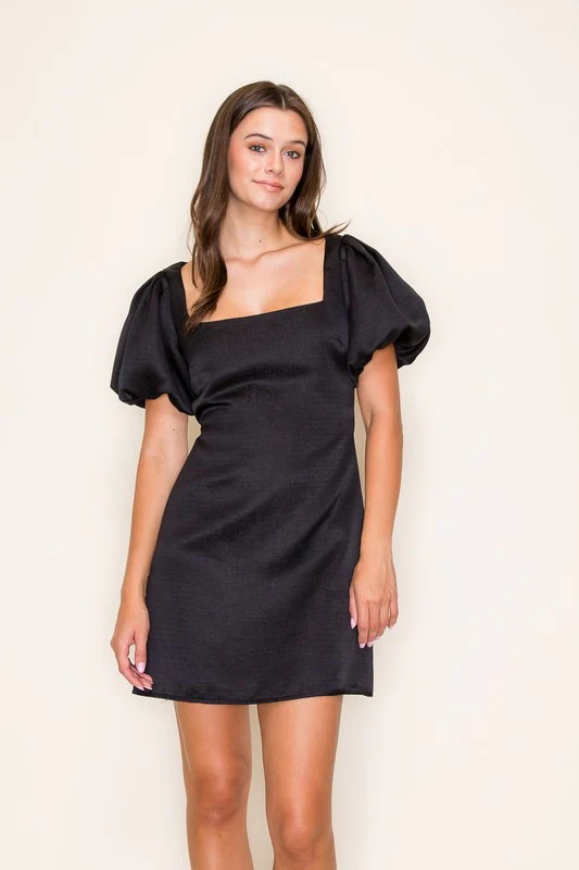 Black Puff Sleeve Mini Dress - Image 6