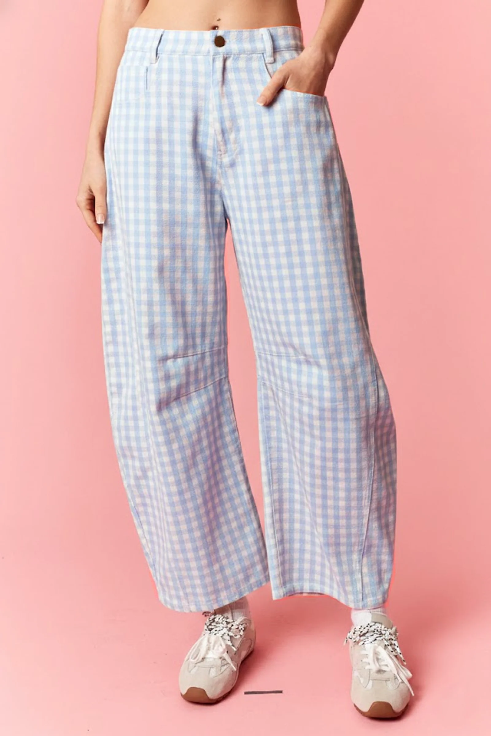 Blue Gingham Barrel Jeans - Image 4