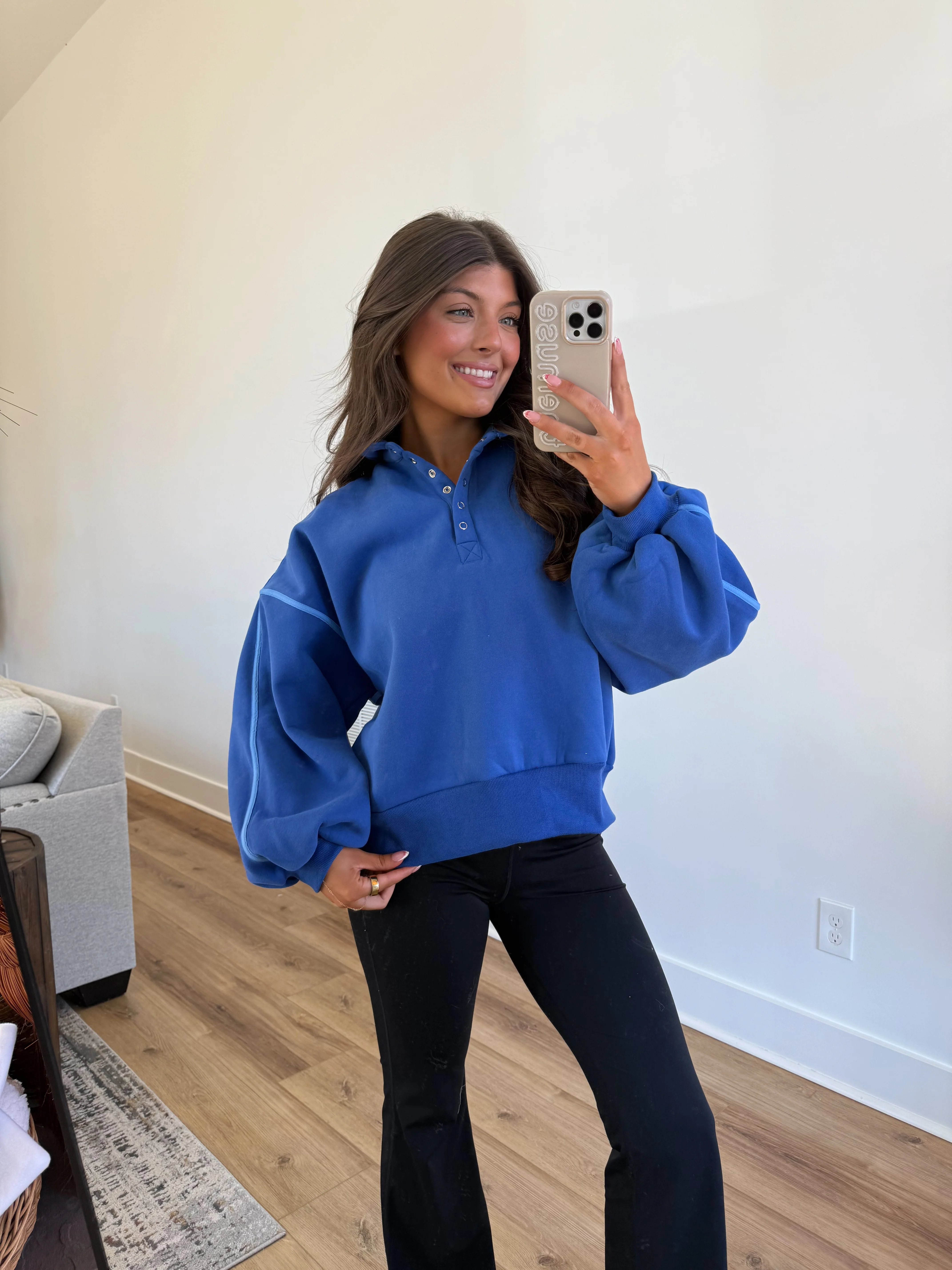 Blue Monochrome Snap Button Pullover