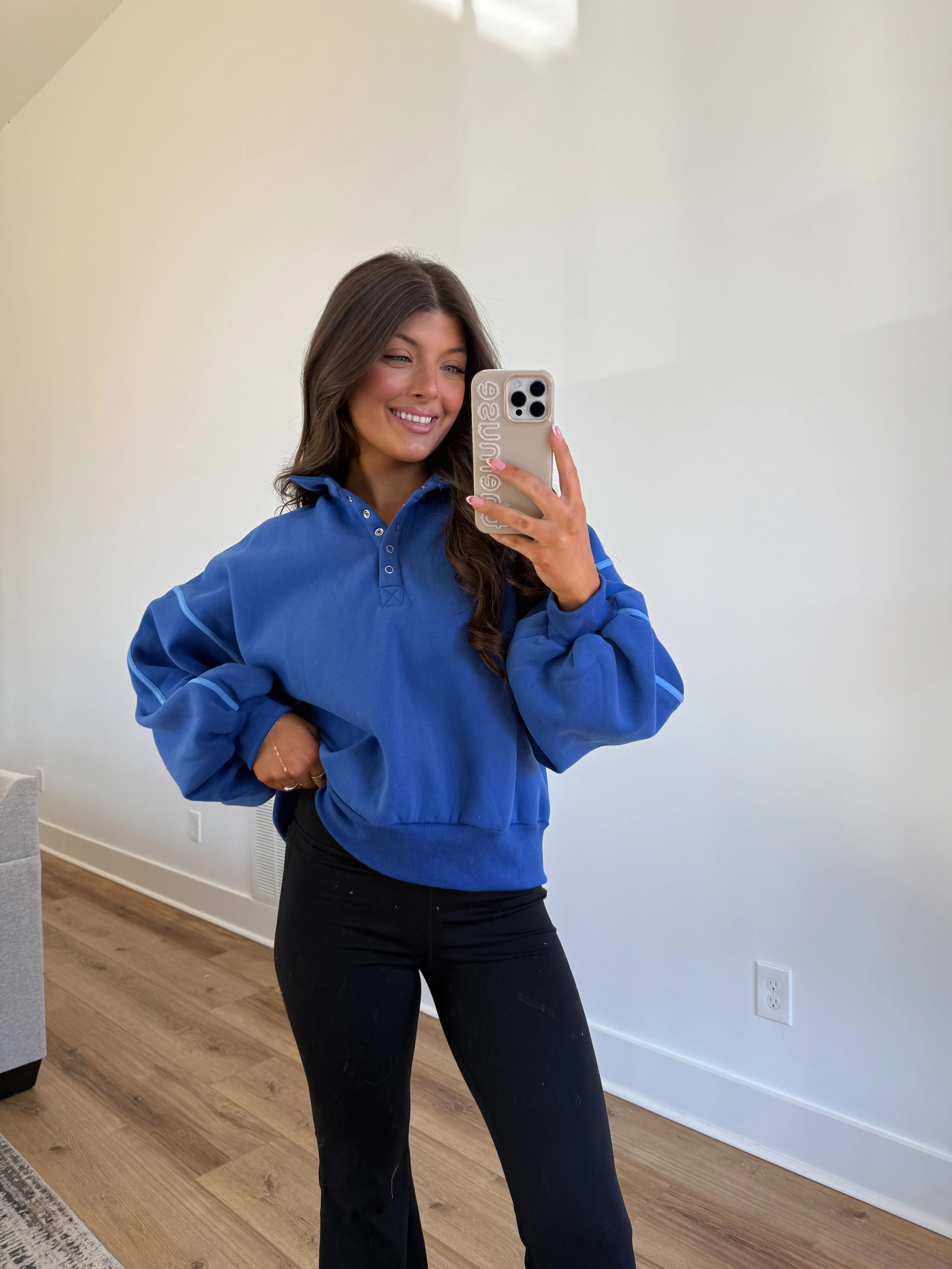Blue Monochrome Snap Button Pullover - Image 2