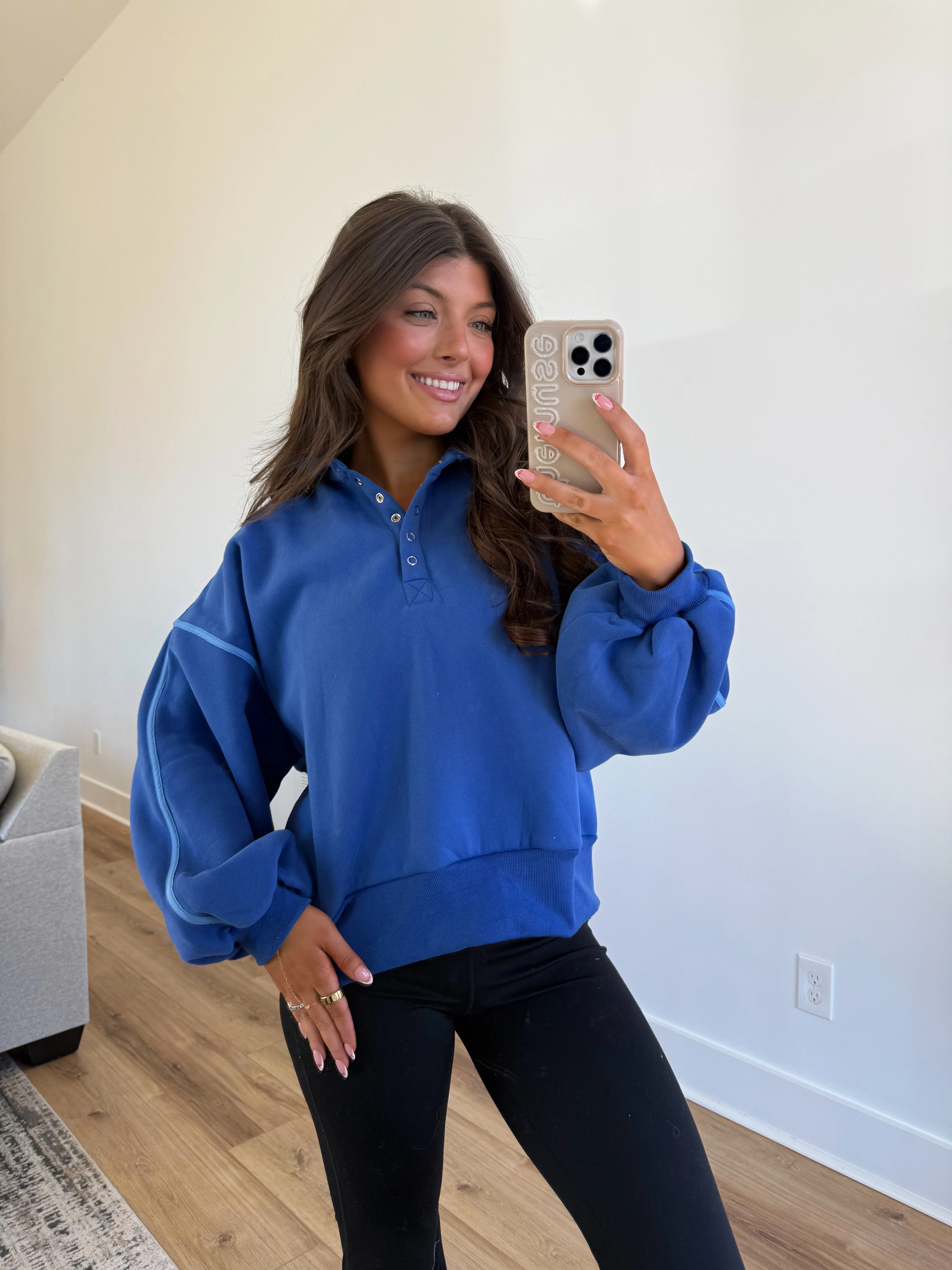 Blue Monochrome Snap Button Pullover - Image 4