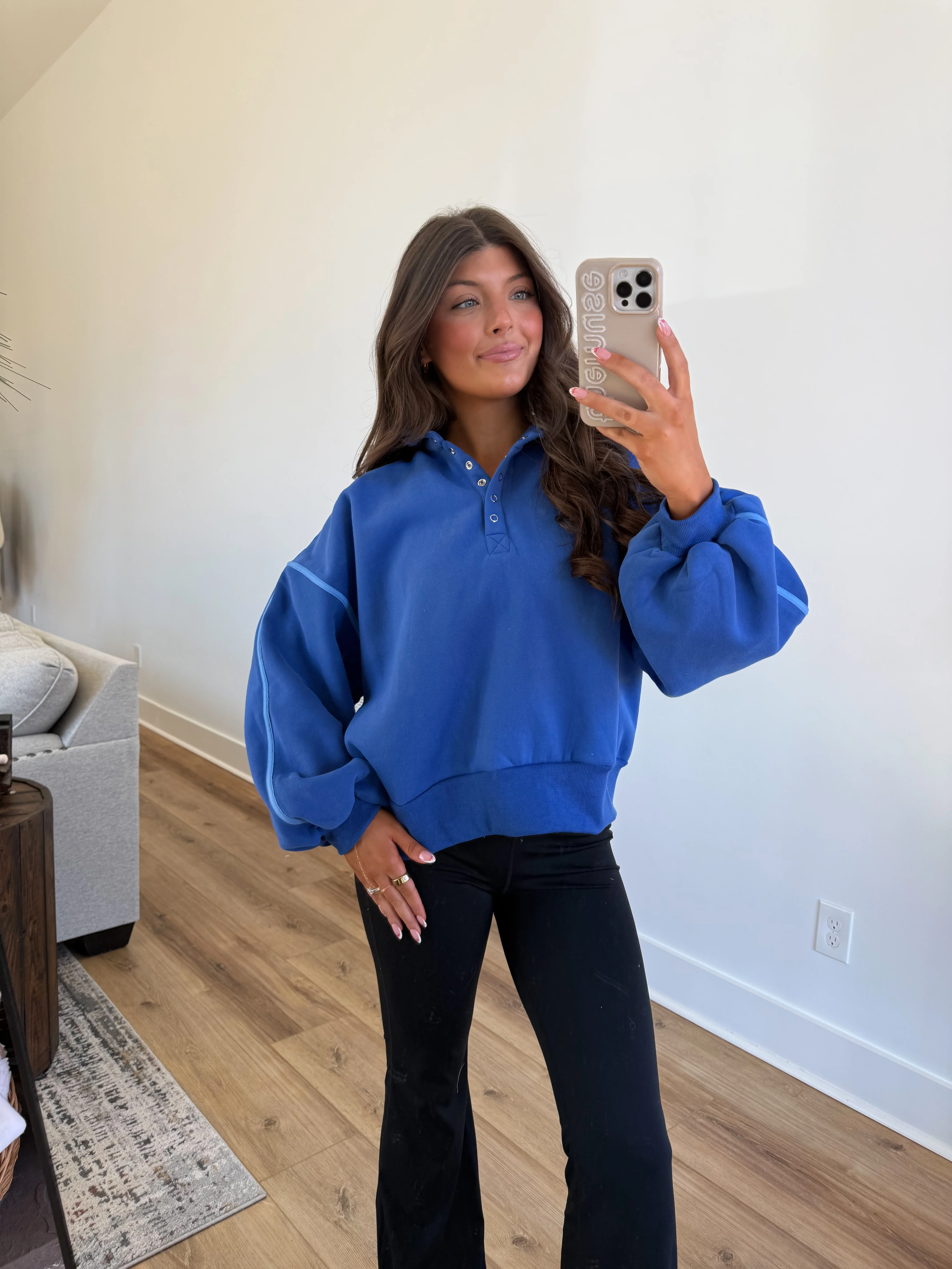 Blue Monochrome Snap Button Pullover - Image 5
