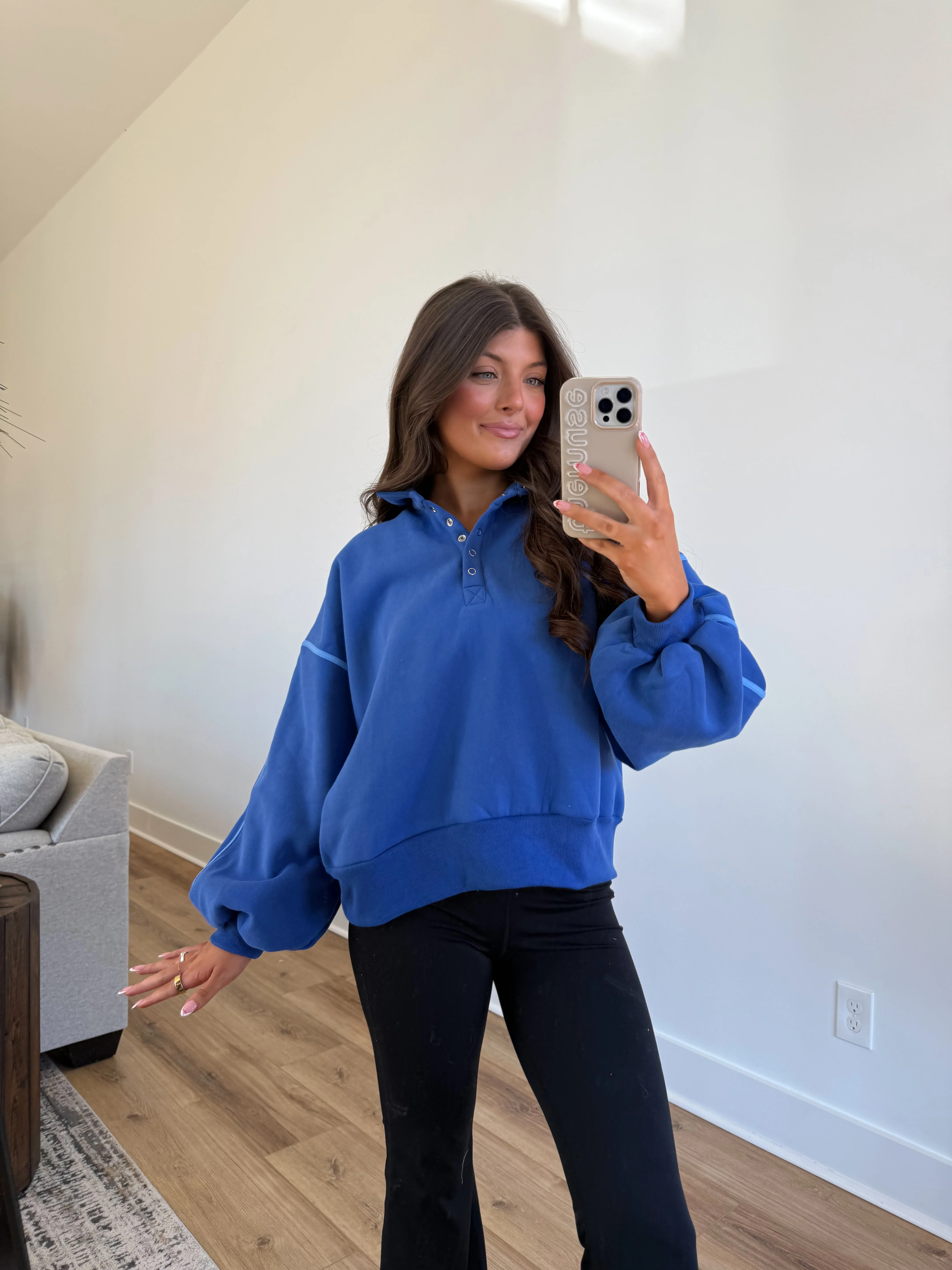 Blue Monochrome Snap Button Pullover - Image 6