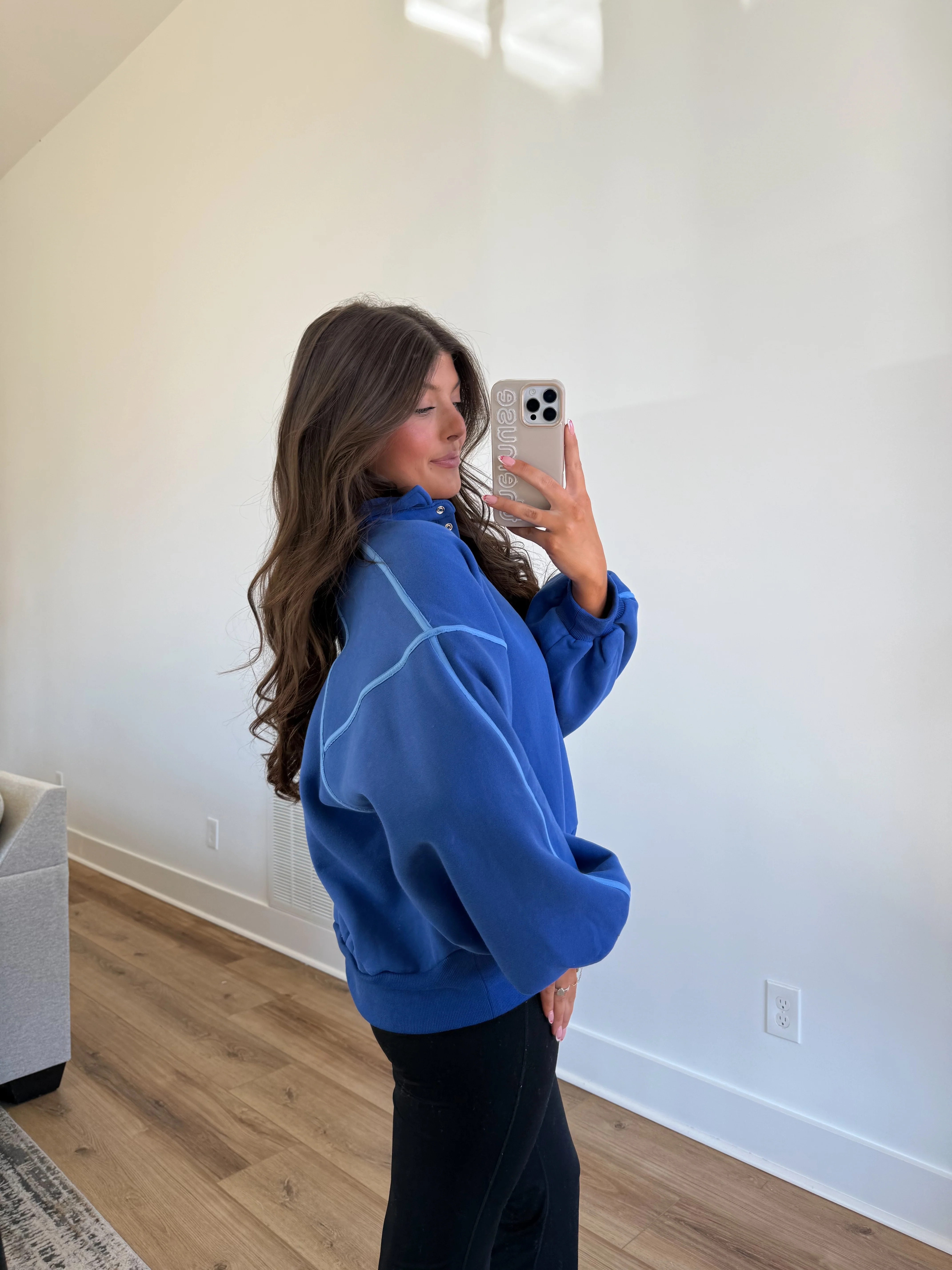 Blue Monochrome Snap Button Pullover - Image 7