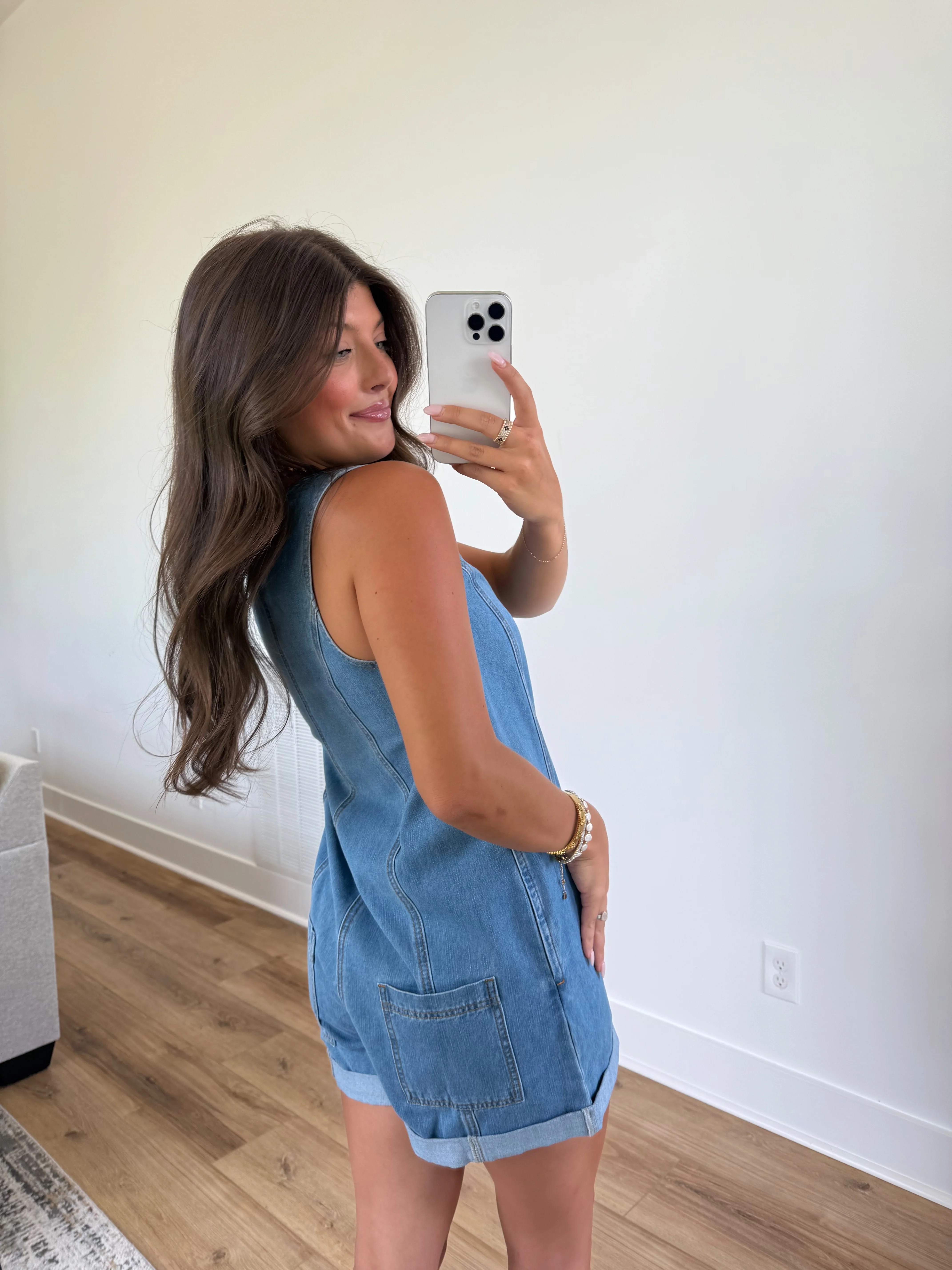 Blushin’ in Blue Denim Romper - Image 2