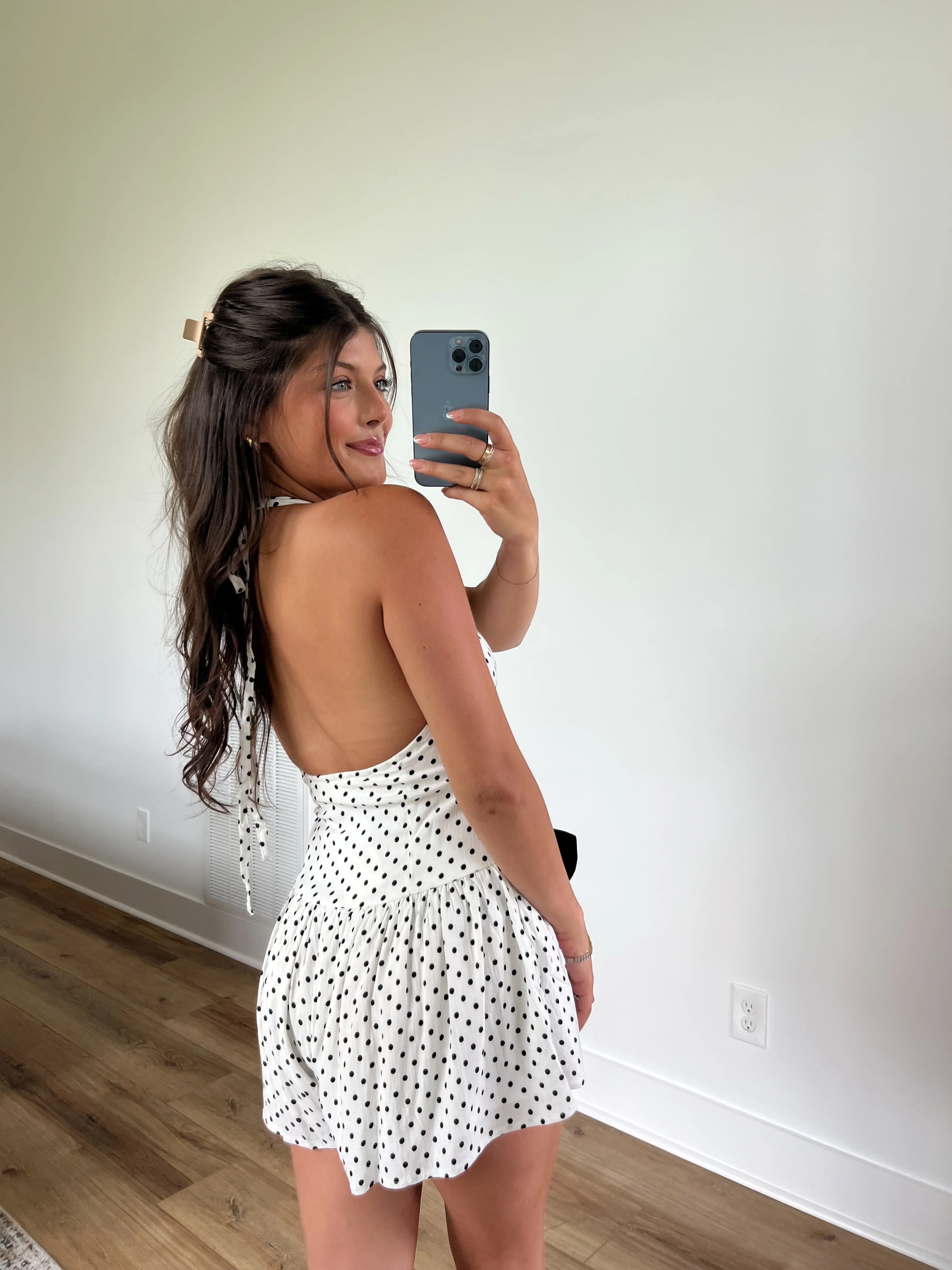 Bow Tie Babydoll Romper (White/Black) - Image 4