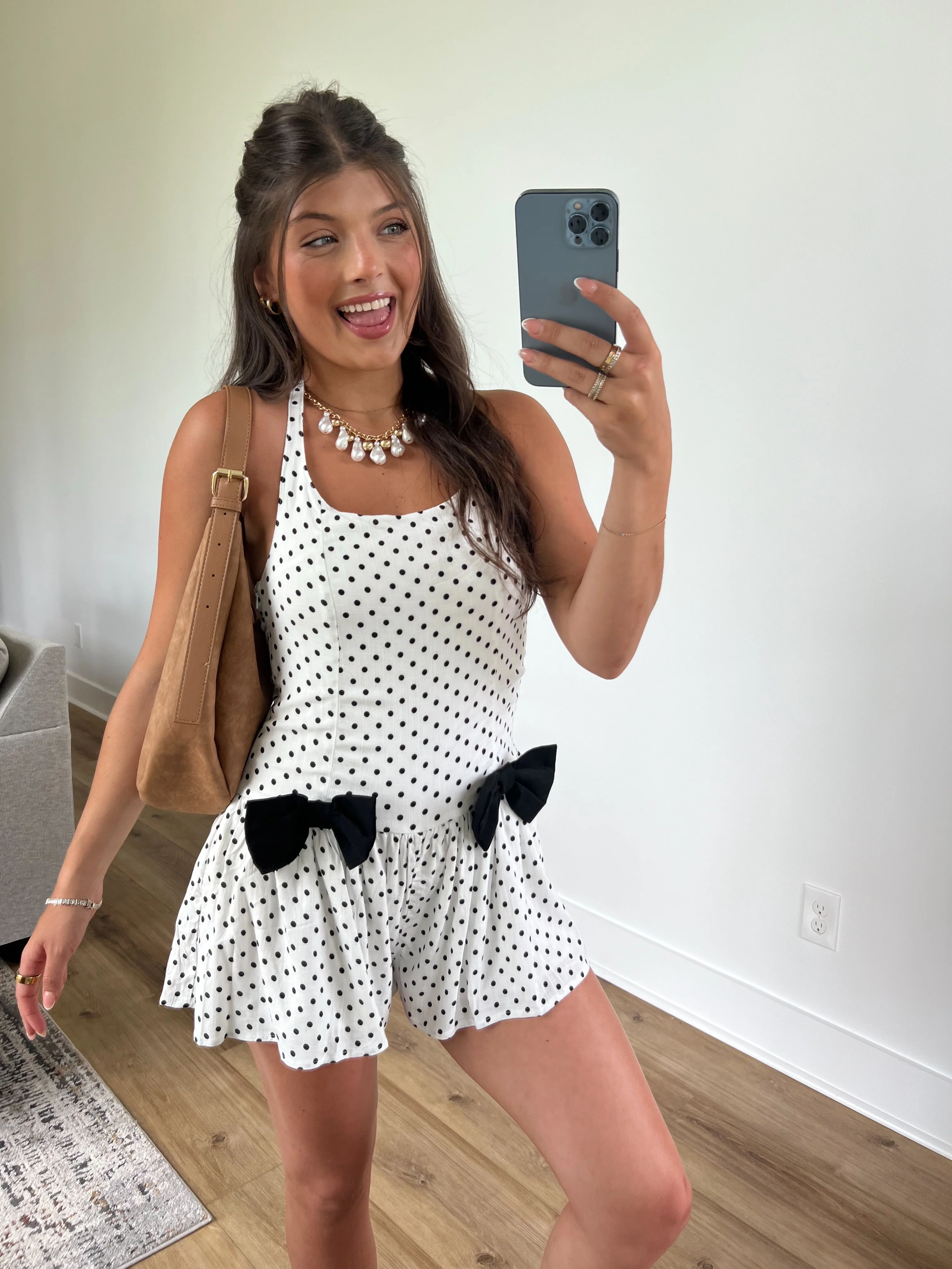 Bow Tie Babydoll Romper (White/Black) - Image 5