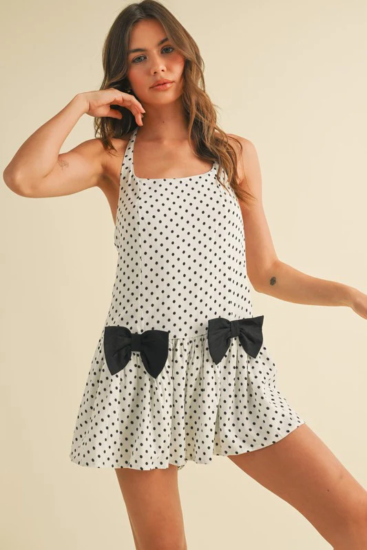 Bow Tie Babydoll Romper (White/Black) - Image 6