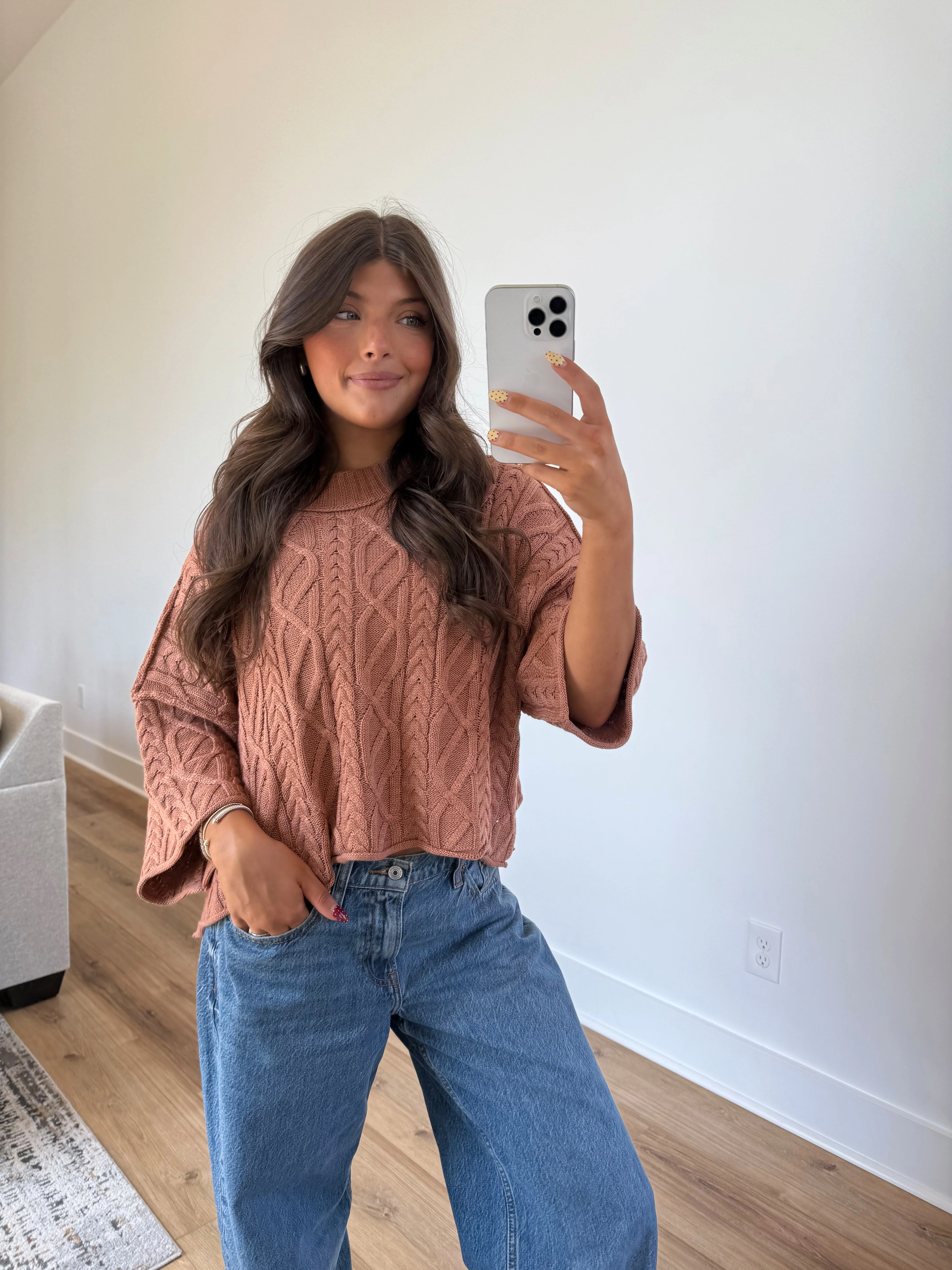 Brown Cable Knit Sweater - Image 2