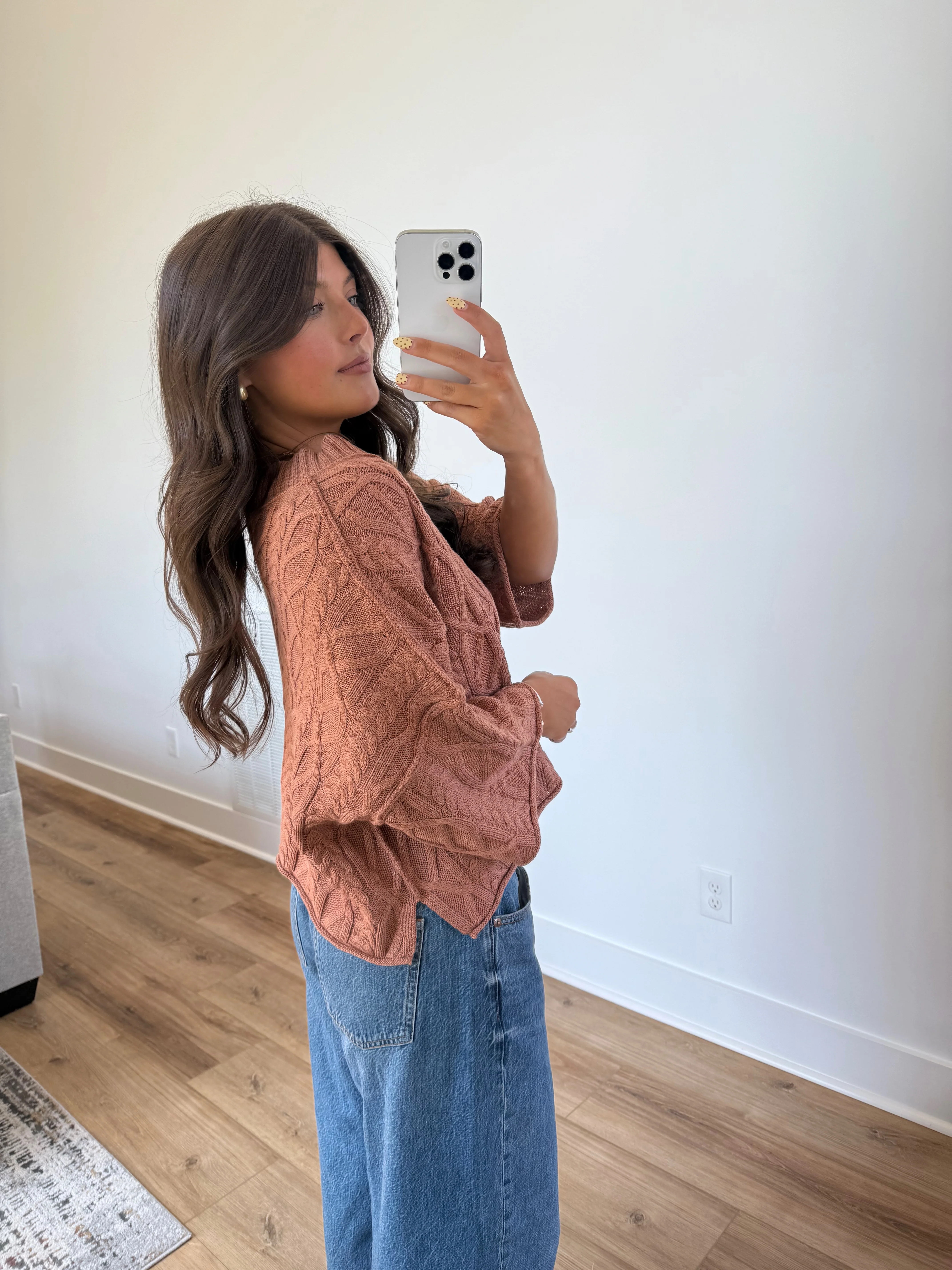 Brown Cable Knit Sweater - Image 3