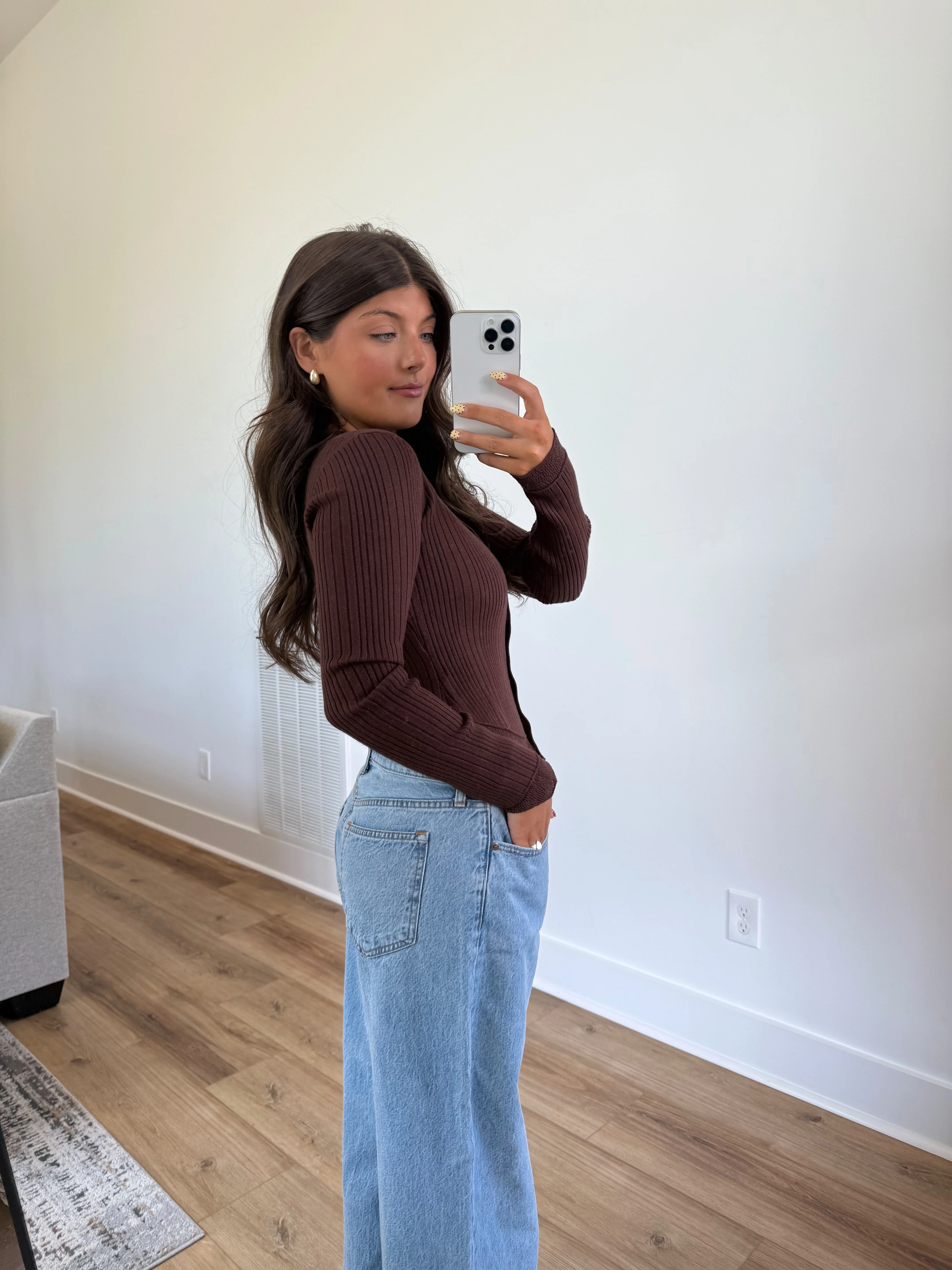 Brown Lace Trim Cardigan - Image 3