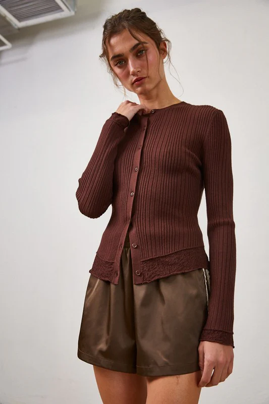 Brown Lace Trim Cardigan - Image 6