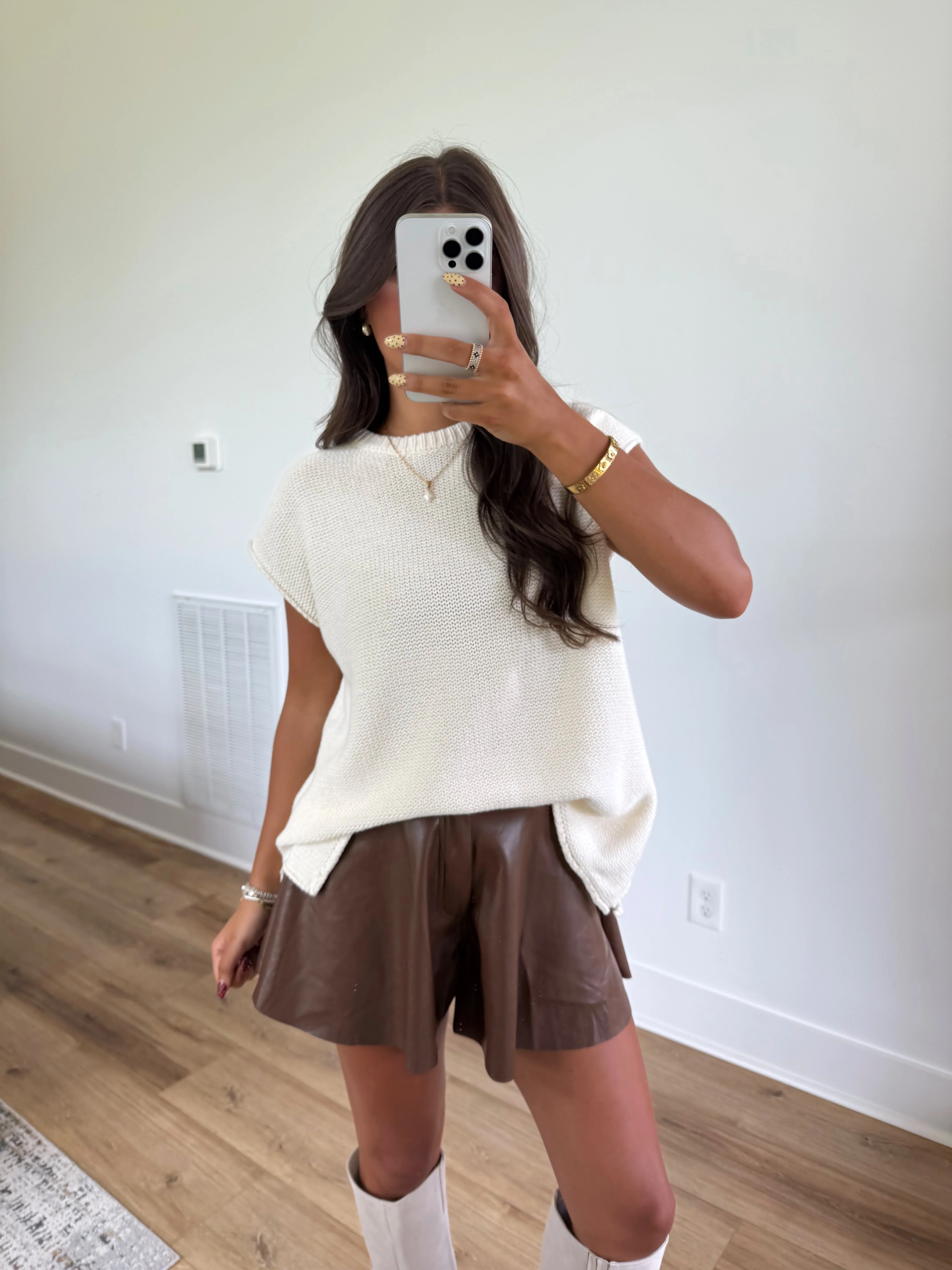 Brown Leather Flare Shorts (Restock)