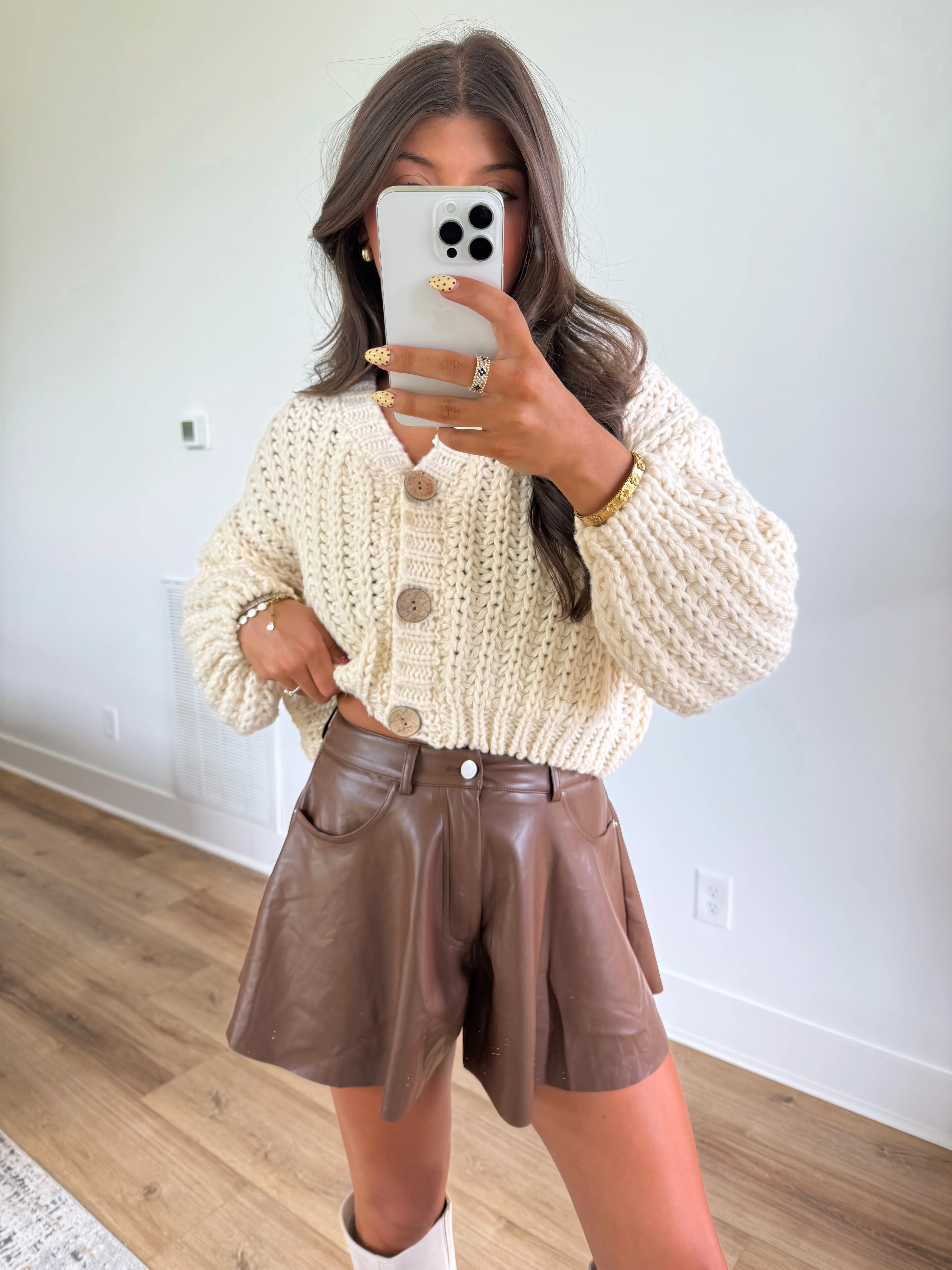 Brown Leather Flare Shorts (Restock) - Image 2