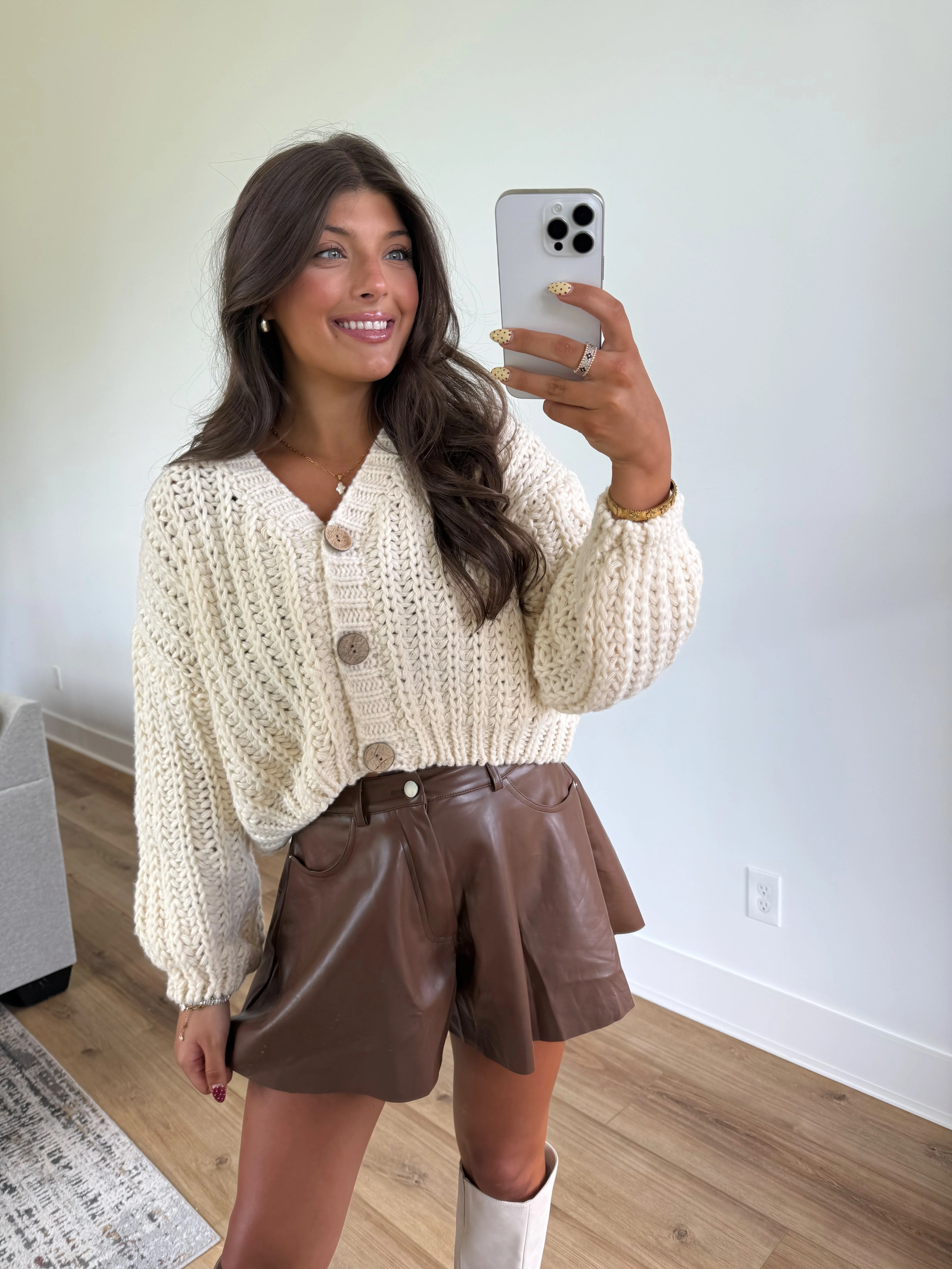 Brown Leather Flare Shorts (Restock) - Image 4