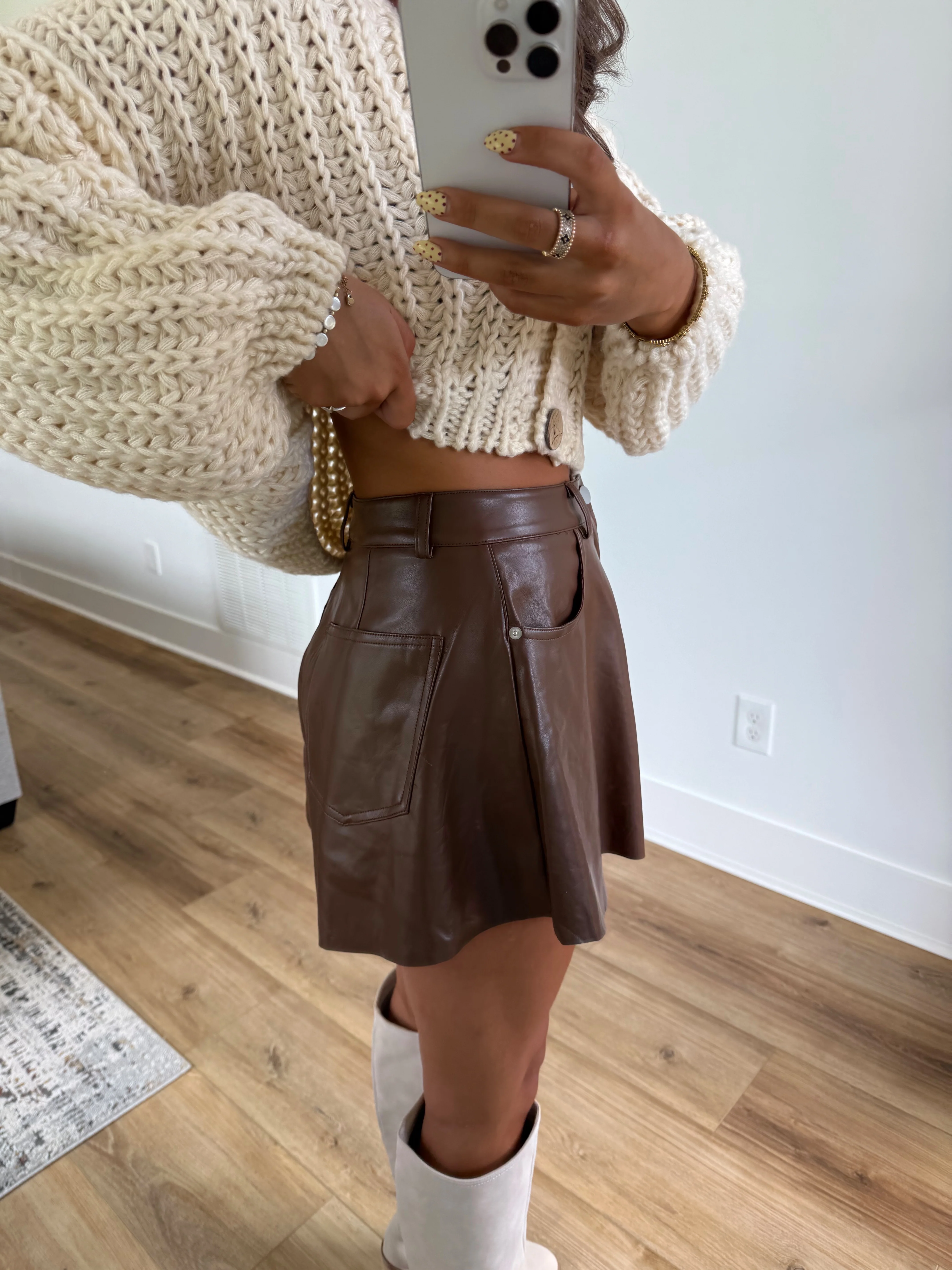 Brown Leather Flare Shorts (Restock) - Image 5