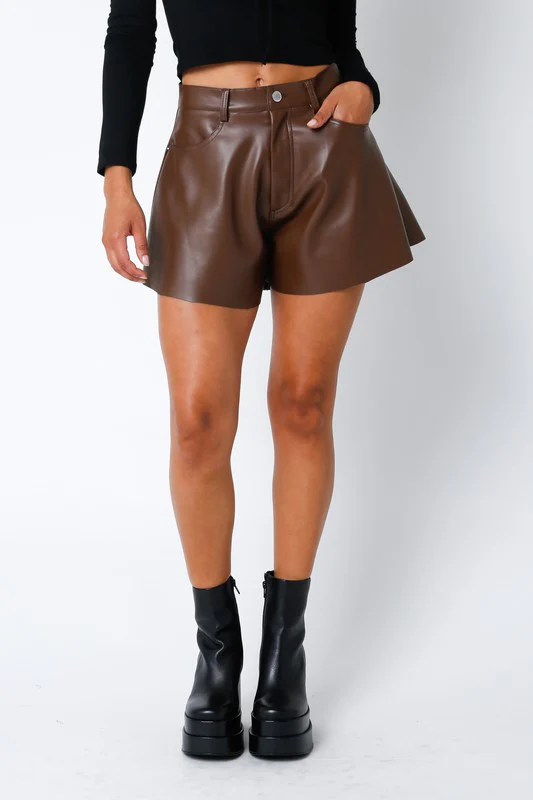Brown Leather Flare Shorts (Restock) - Image 6
