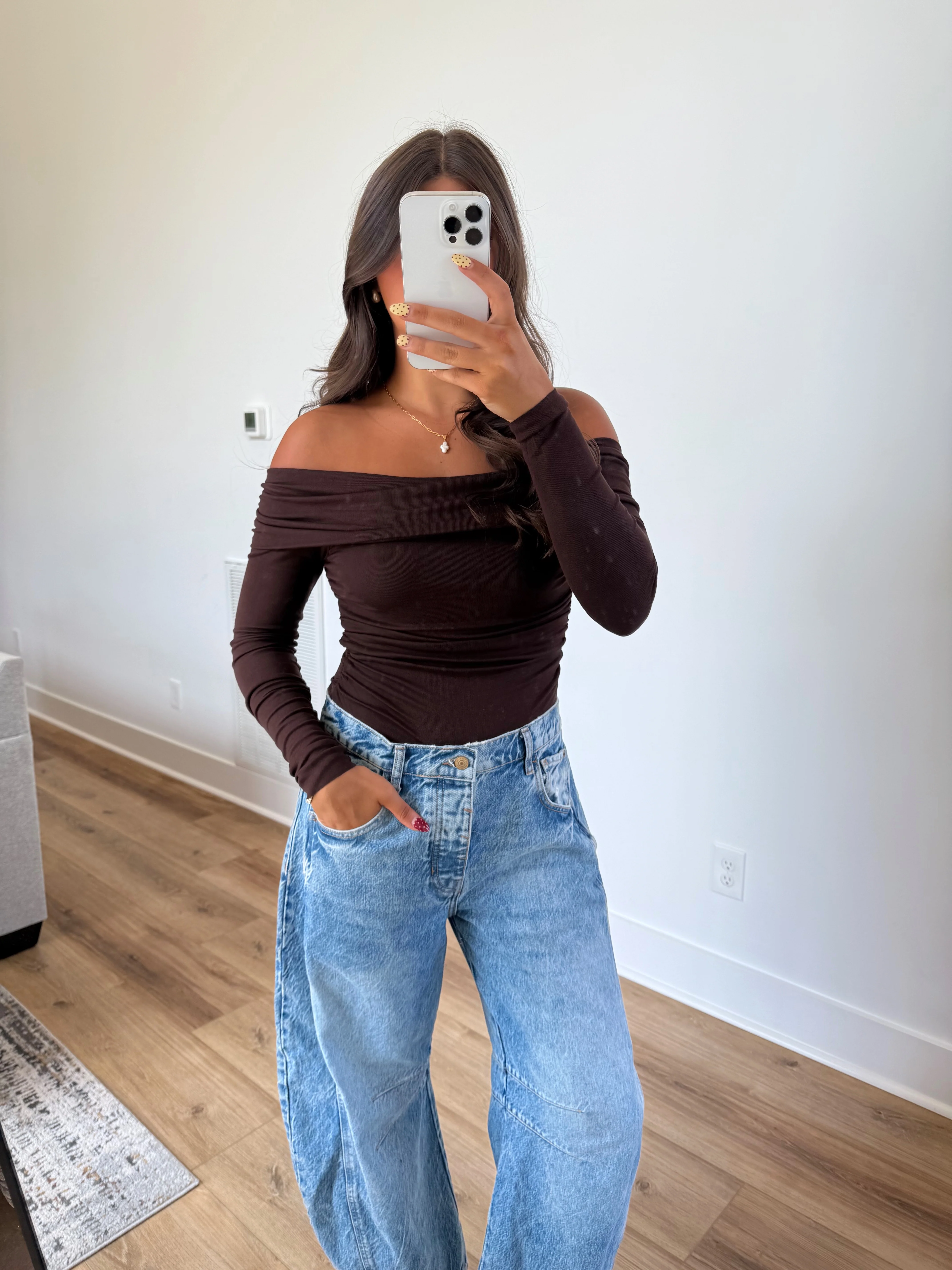 Brown Off The Shoulder Bodysuit - Image 2