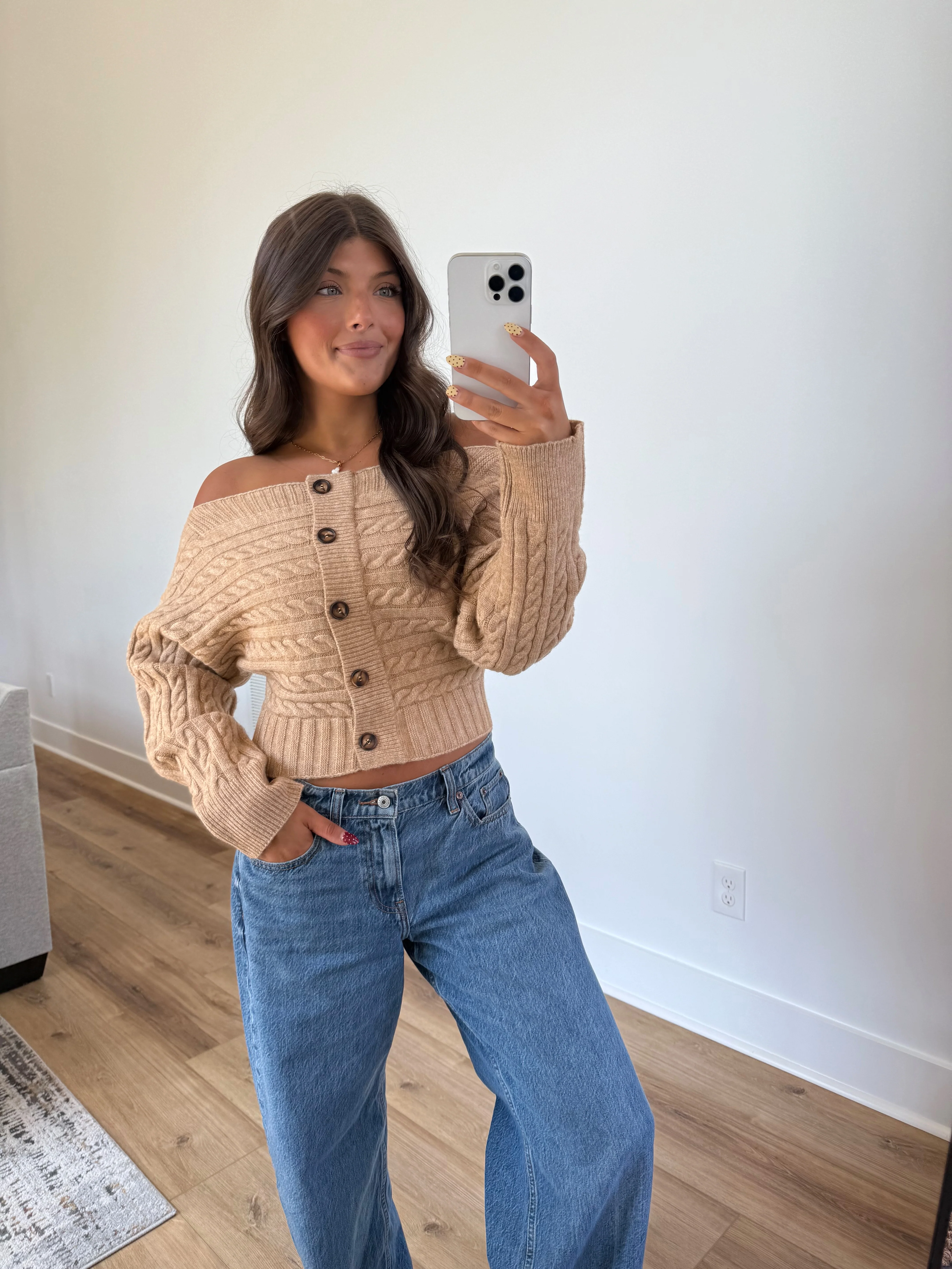 Brown Off The Shoulder Sweater (Restock) - Image 3