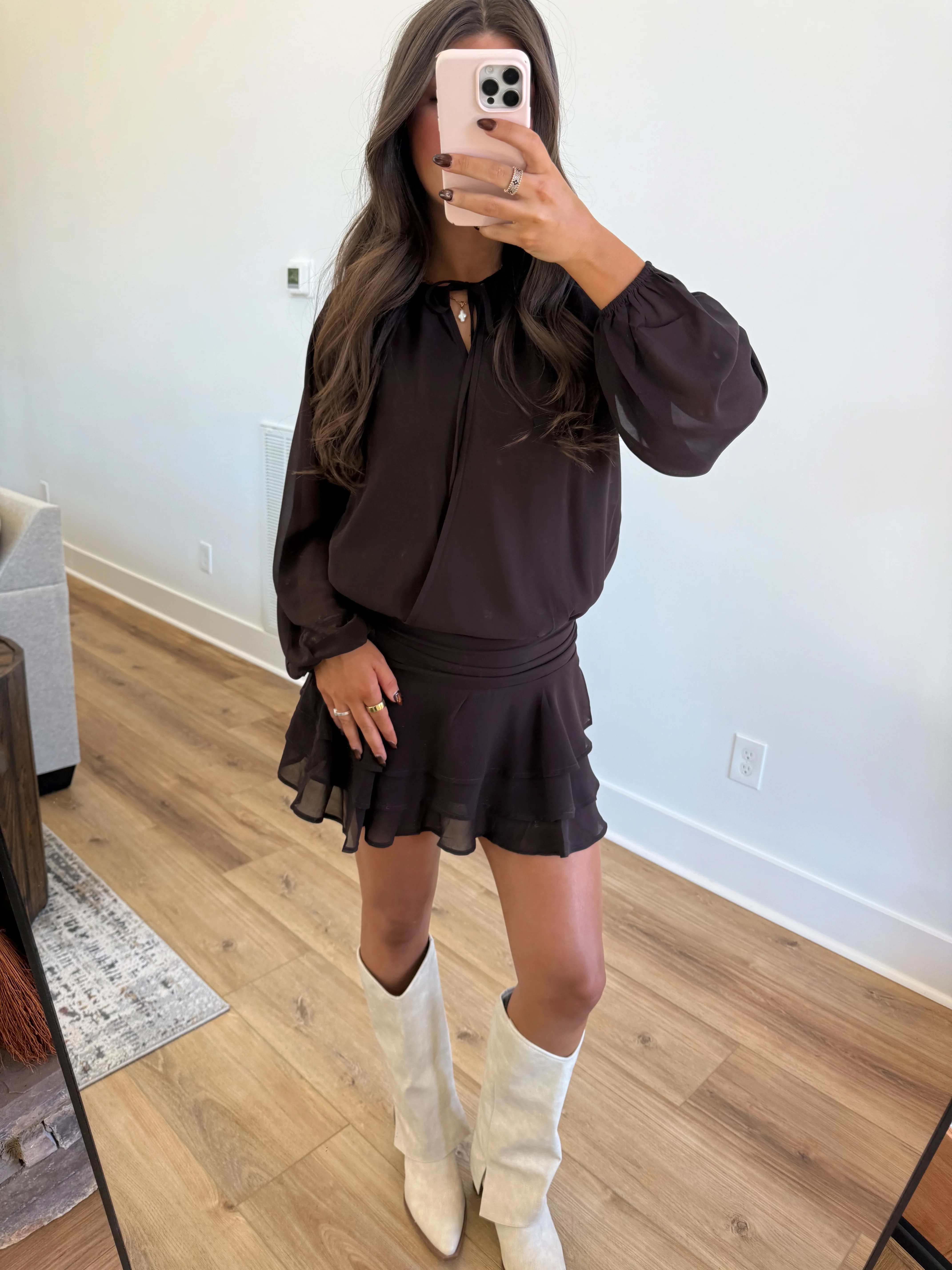 Brown Ruffles Mini Dress - Image 4