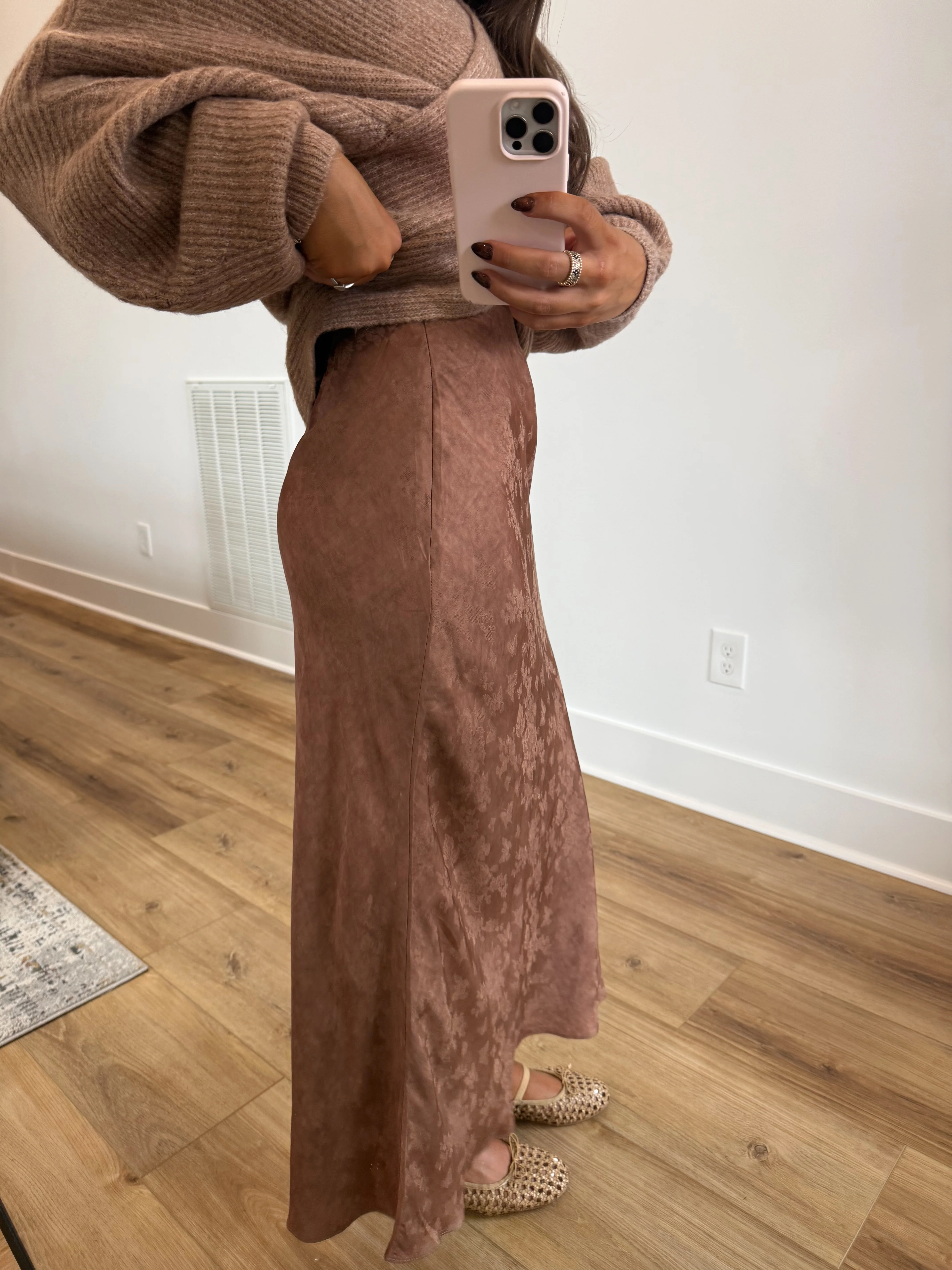 Brown Satin Floral Midi - Image 2