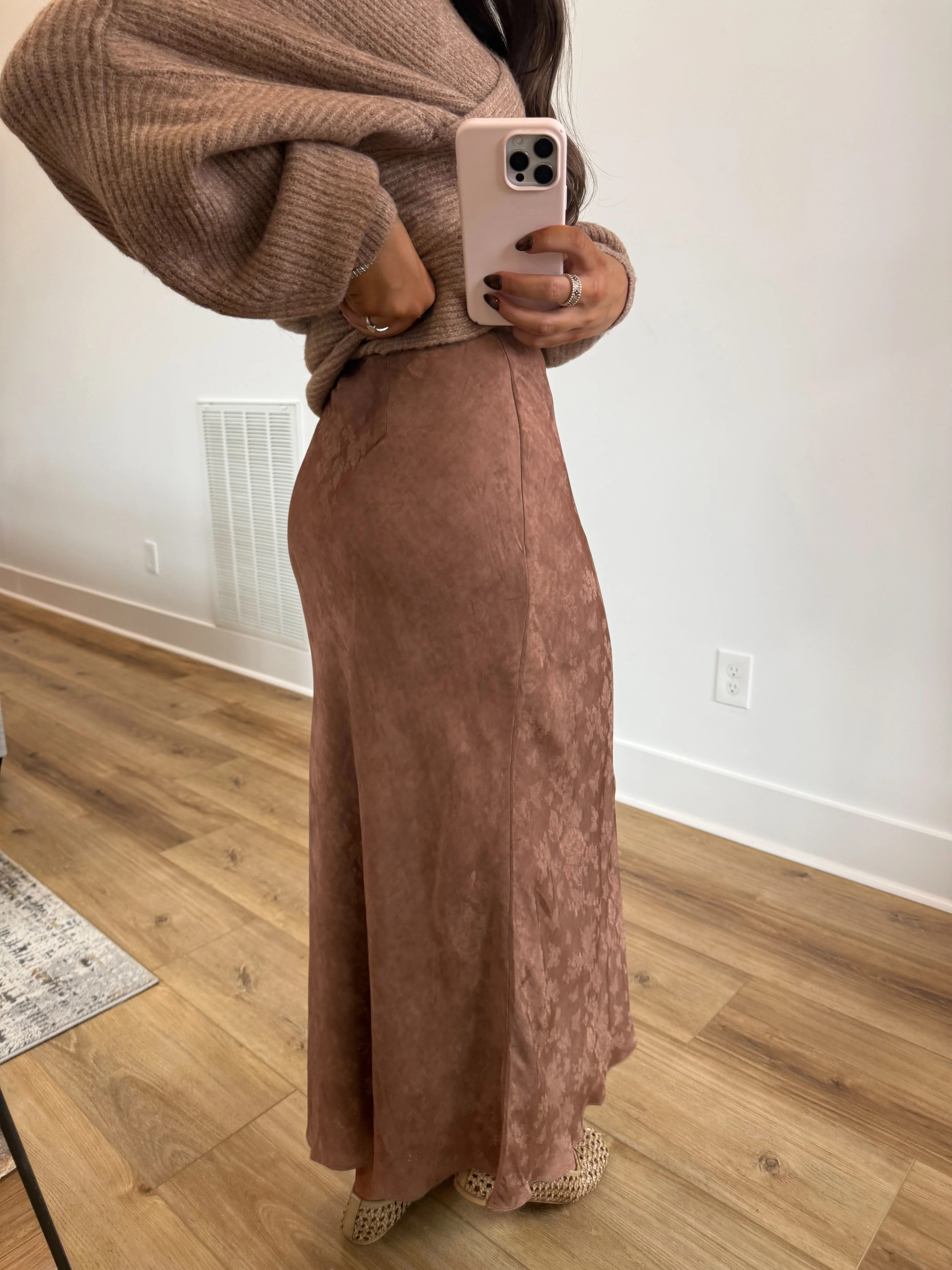 Brown Satin Floral Midi - Image 3